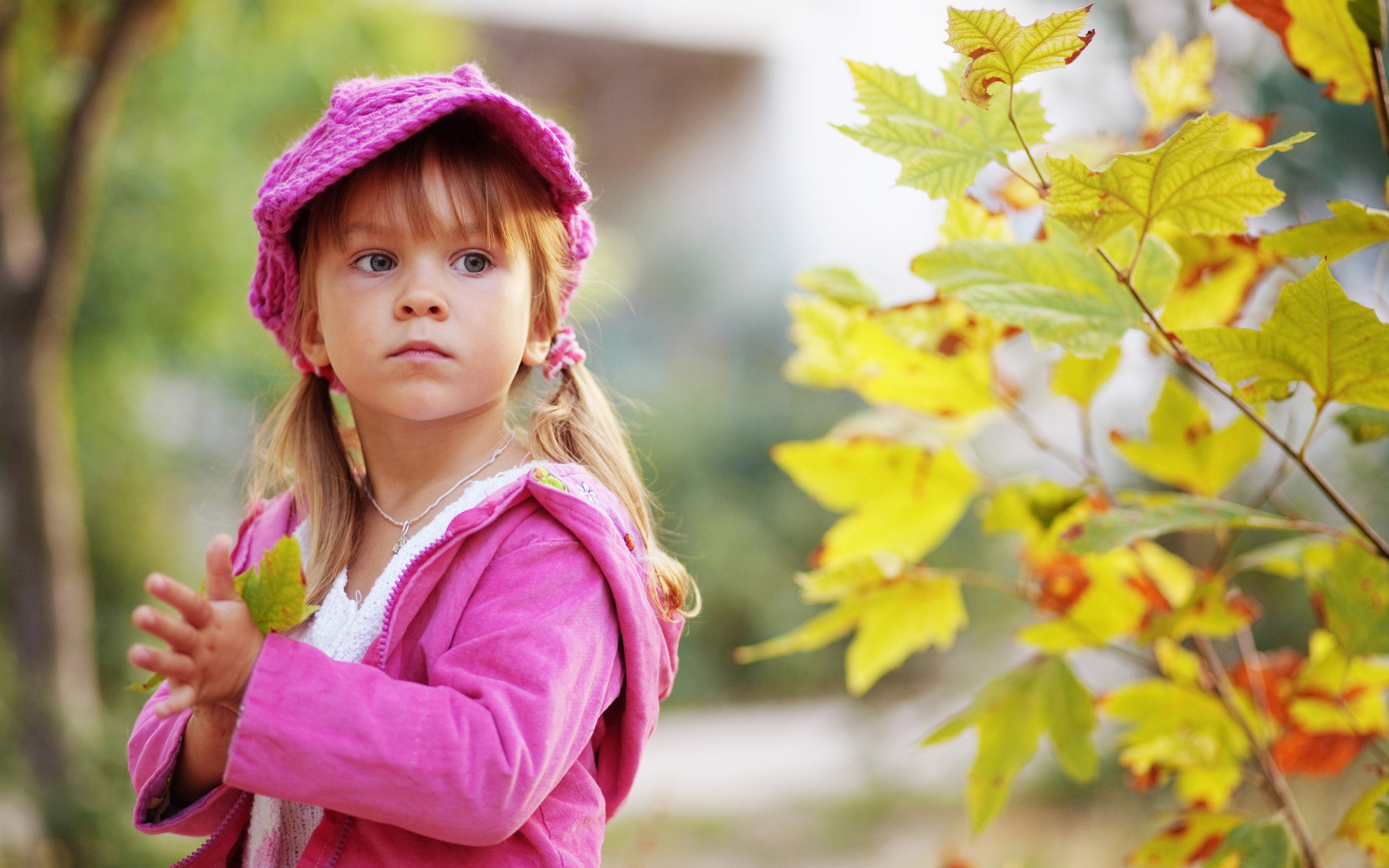 Free photo A cute little girl in a pink suit