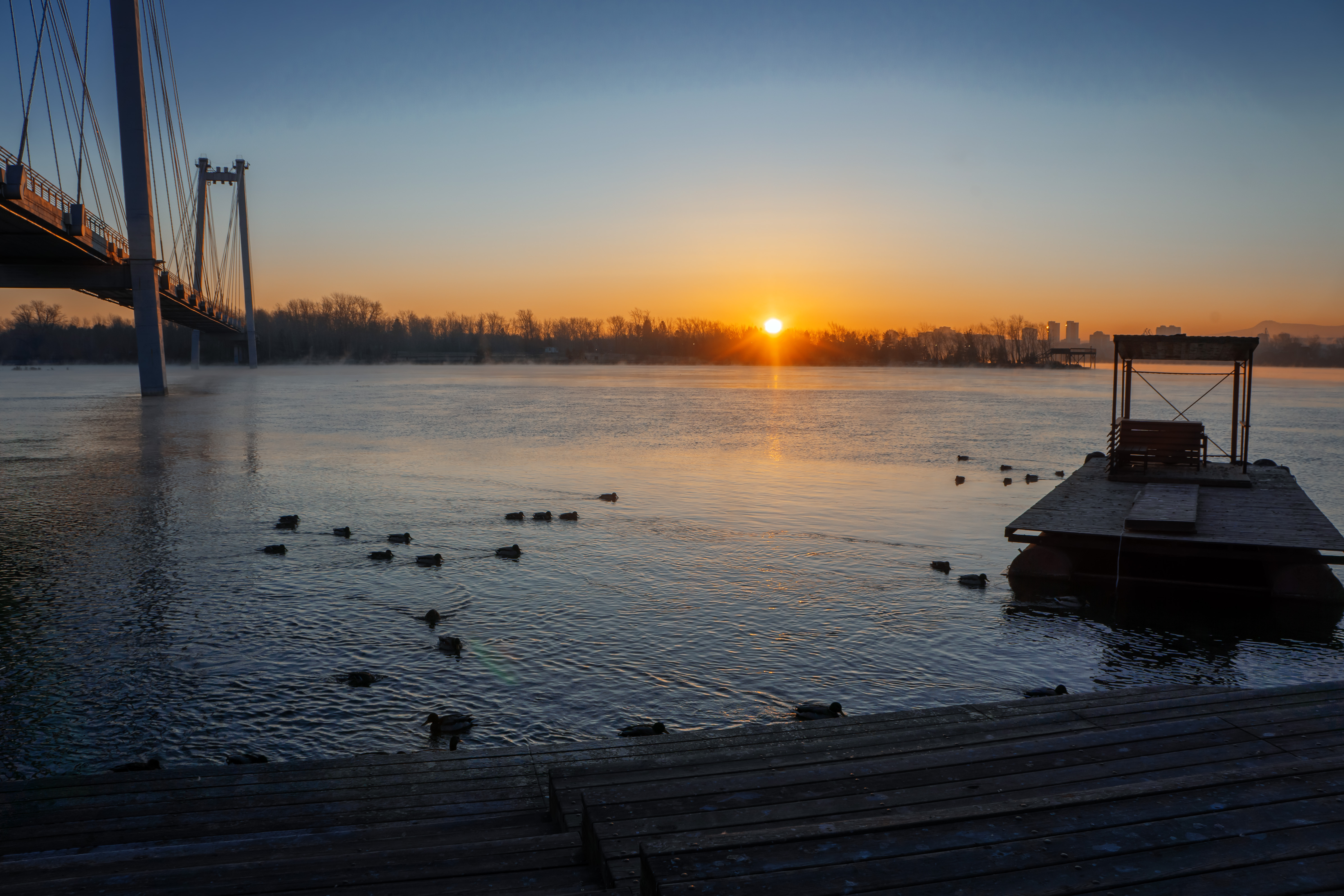 Dawn over the Yenisei River in the early autumn morning