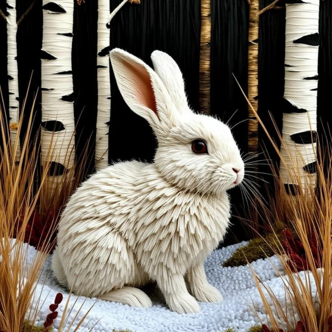 免费照片白兔在桦树林