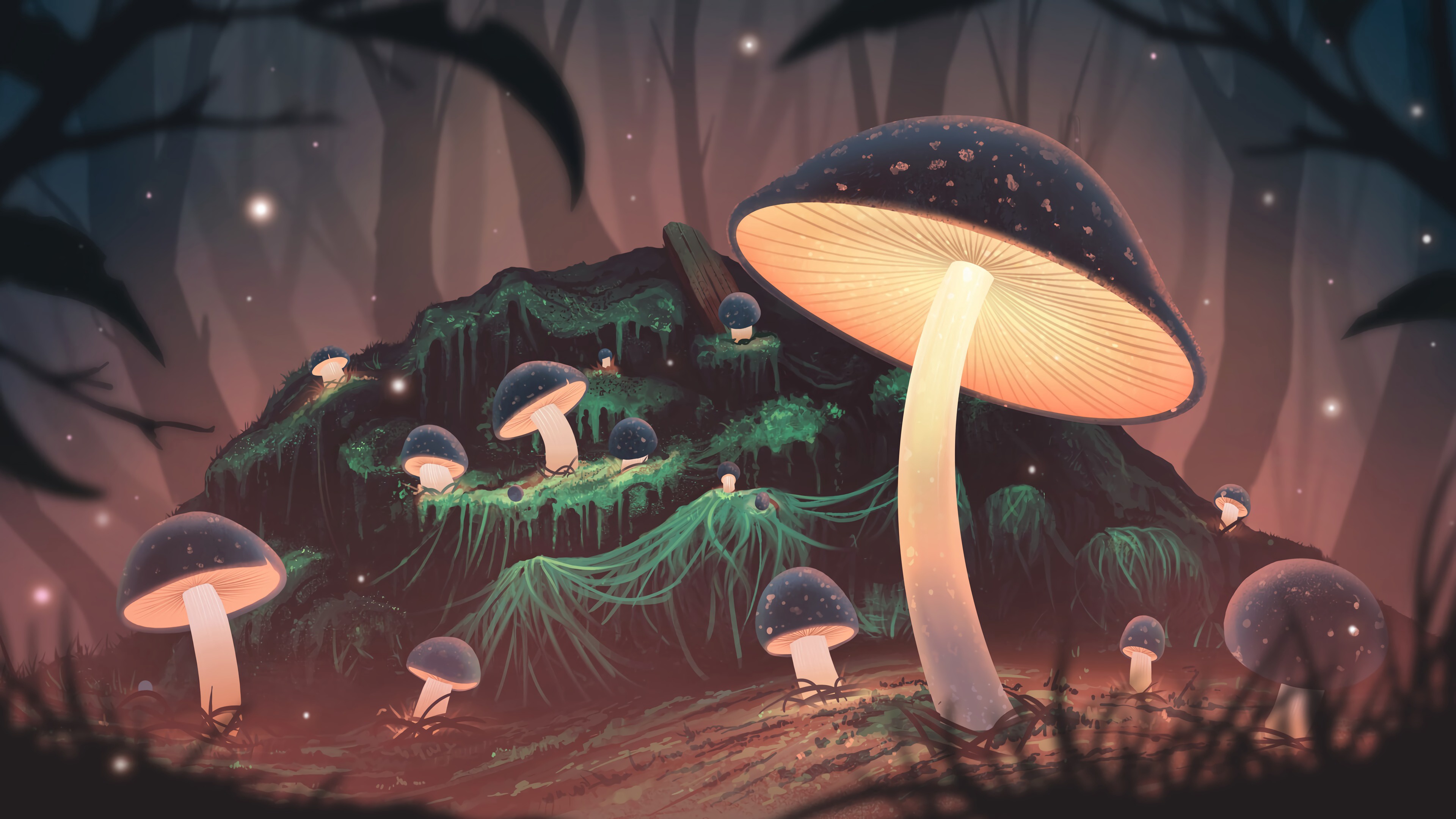 幻想森林中发光的蘑菇