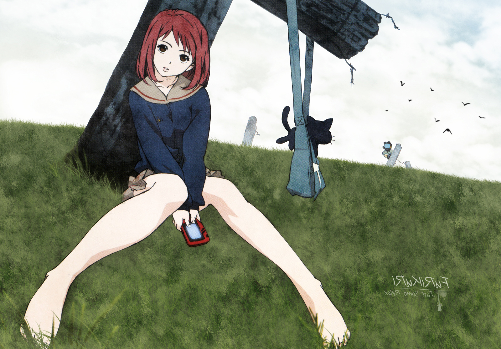 Обои иллюстрация аниме трава на рабочий стол