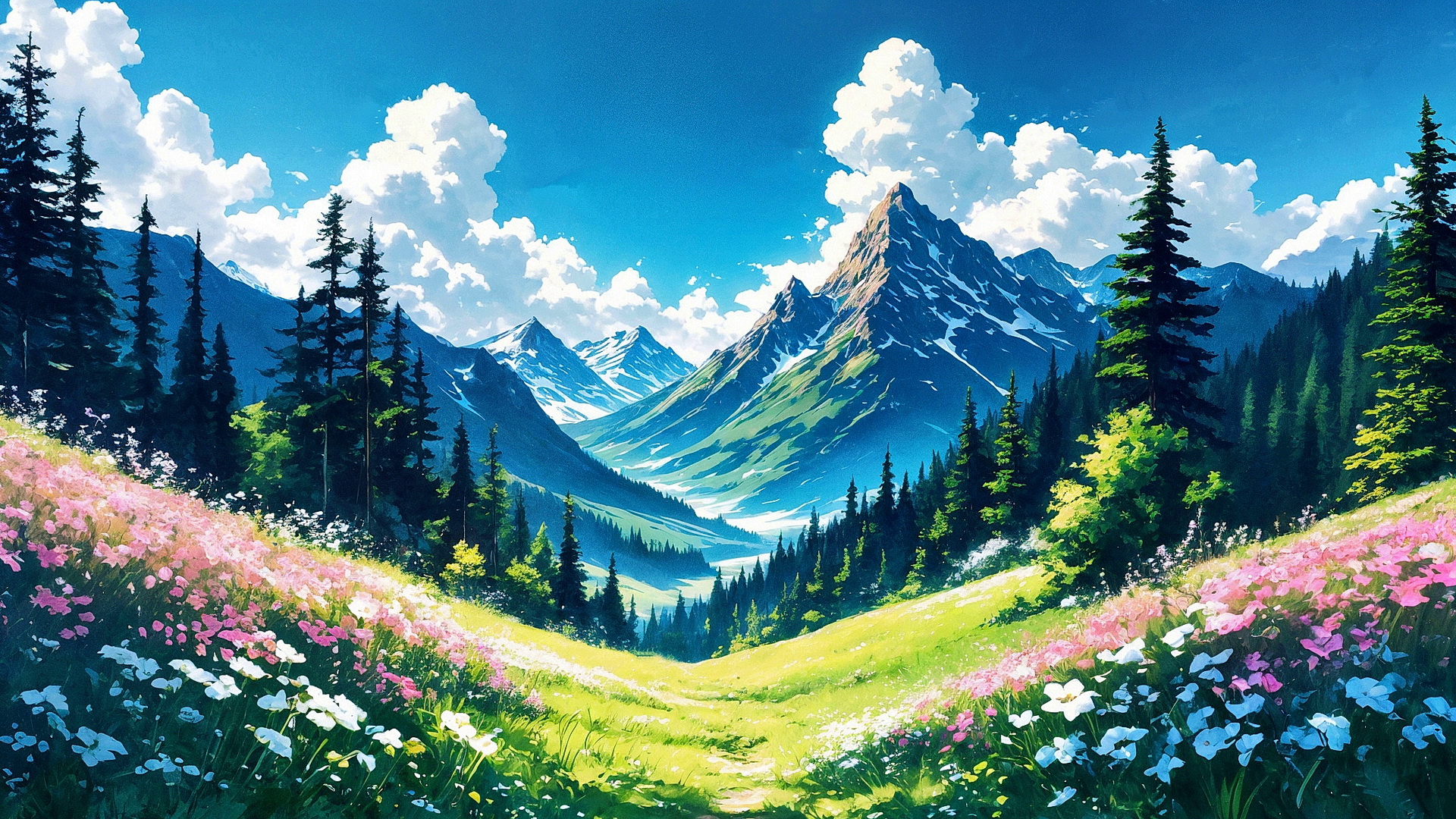 免费照片背景是美丽的花朵和群山