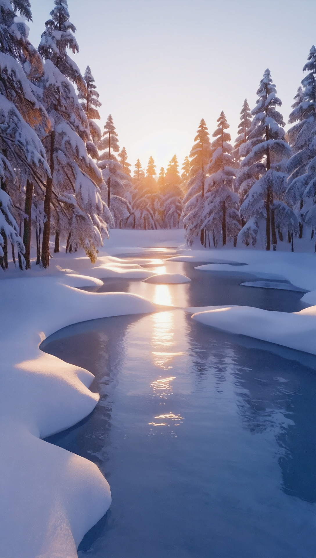 免费照片夕阳下白雪覆盖的冬季森林