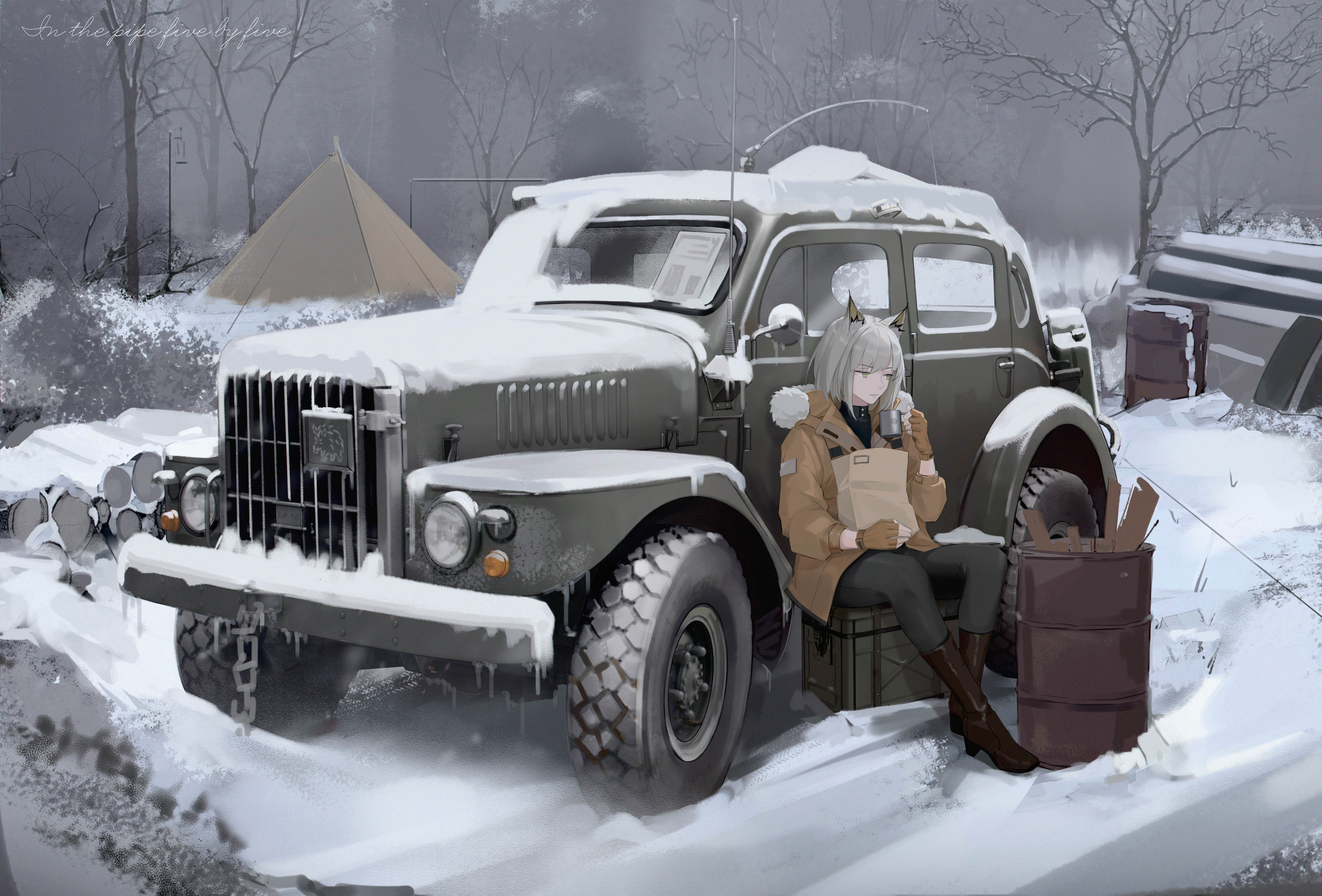 Wallpapers wallpaper arknights retro car snow on the desktop