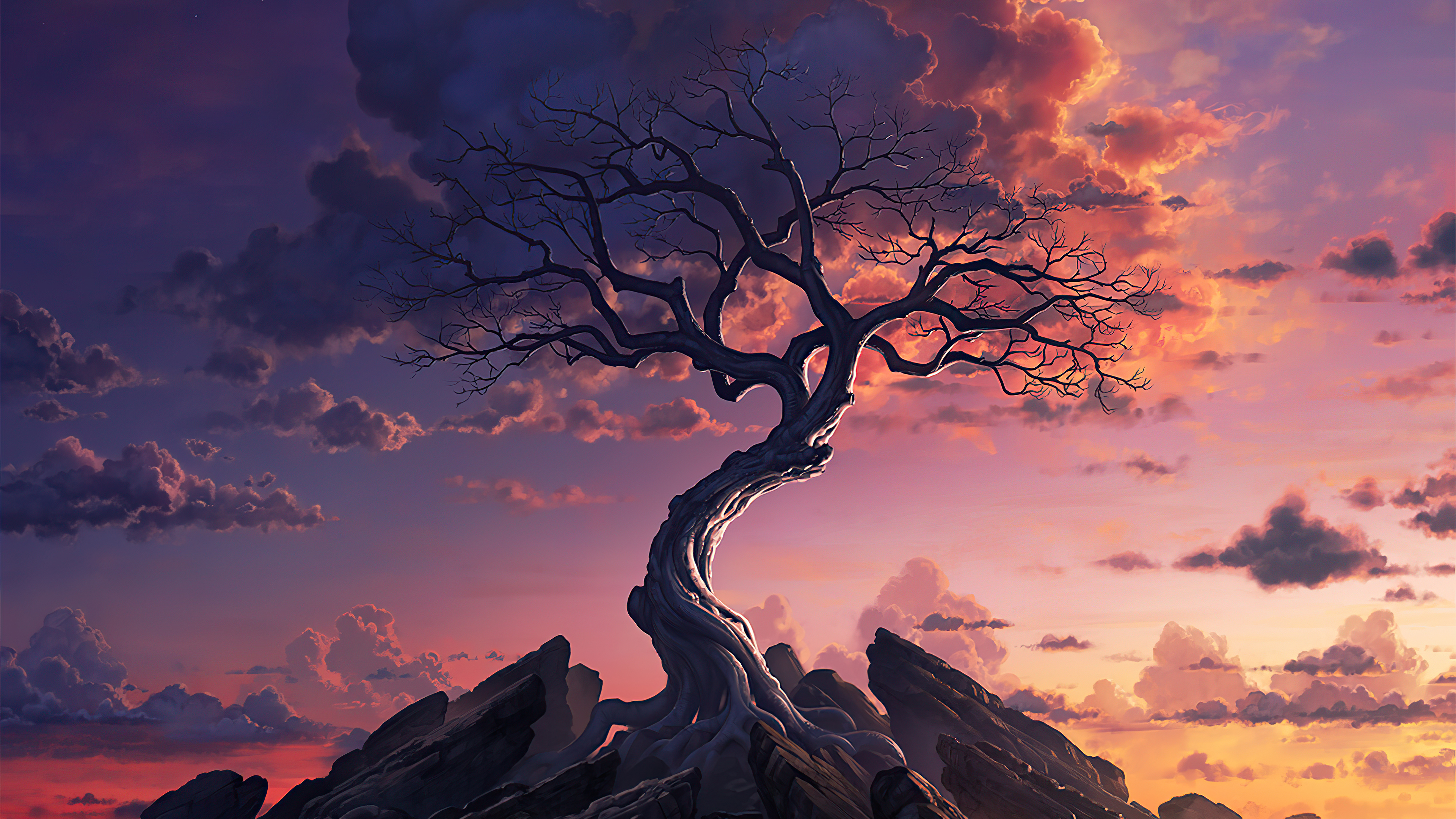 Wallpapers tree rendering evening on the desktop