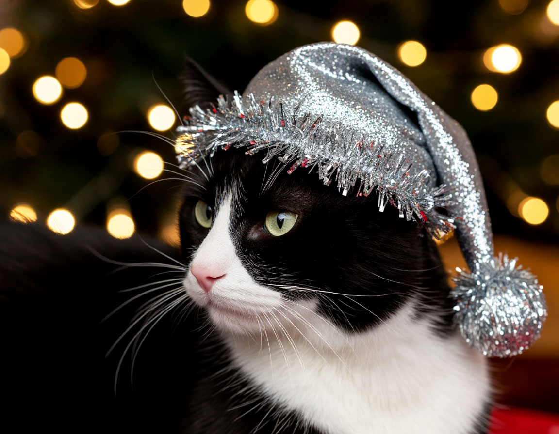 Бесплатная открытка Котик в новогодней шапочке.