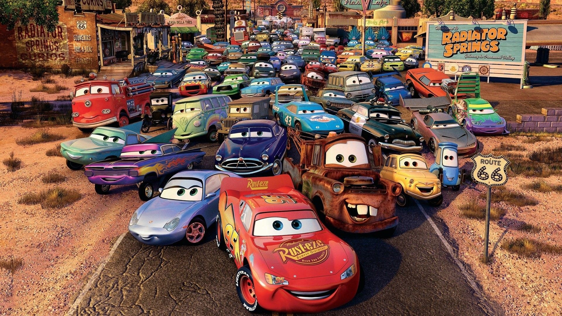Characters from the cartoon Cars in Radiator Springs