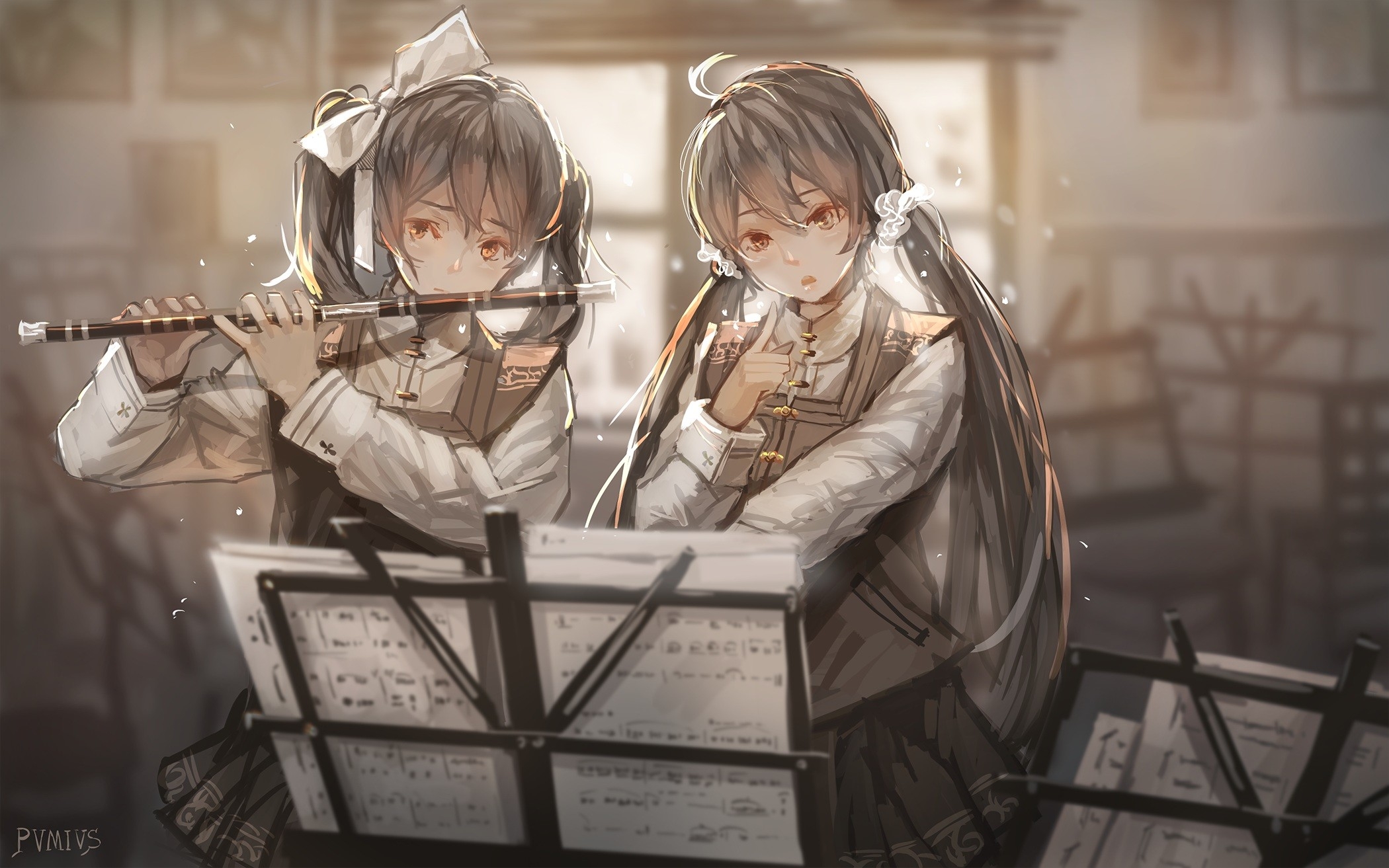 Wallpapers anime girl flute instrument on the desktop