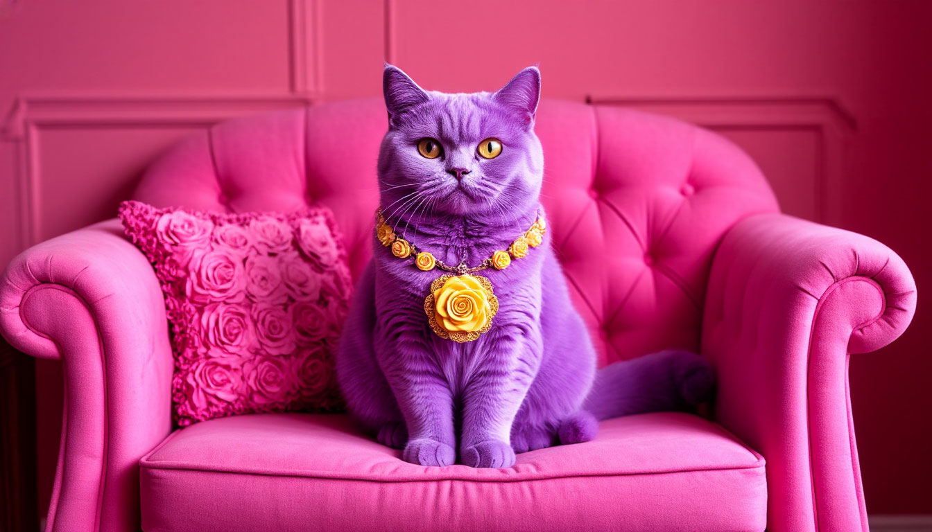 Бесплатная открытка Сиреневый кот на диване.