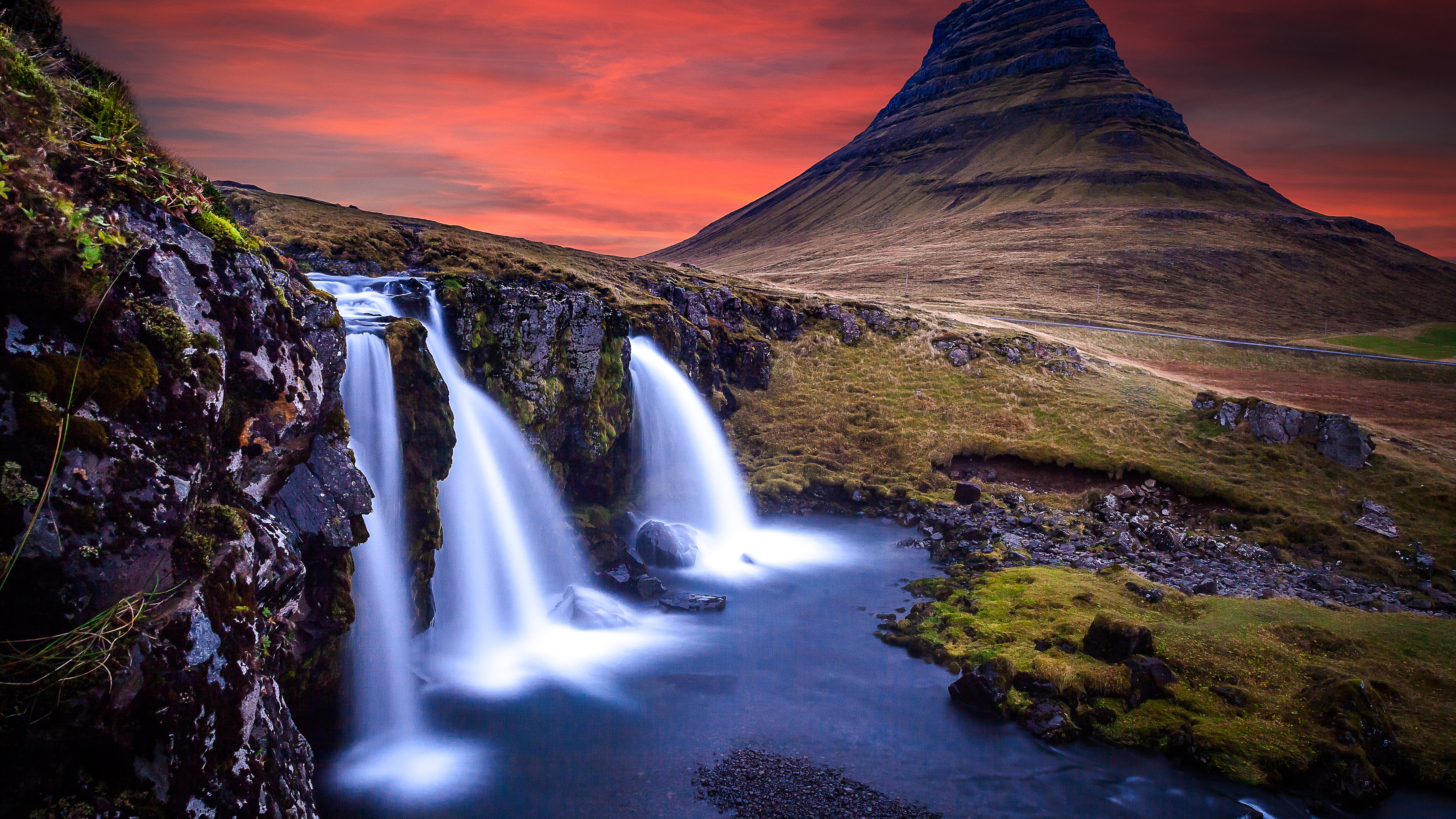 Free photo Waterfall overlooking Kirkufedl Mountain