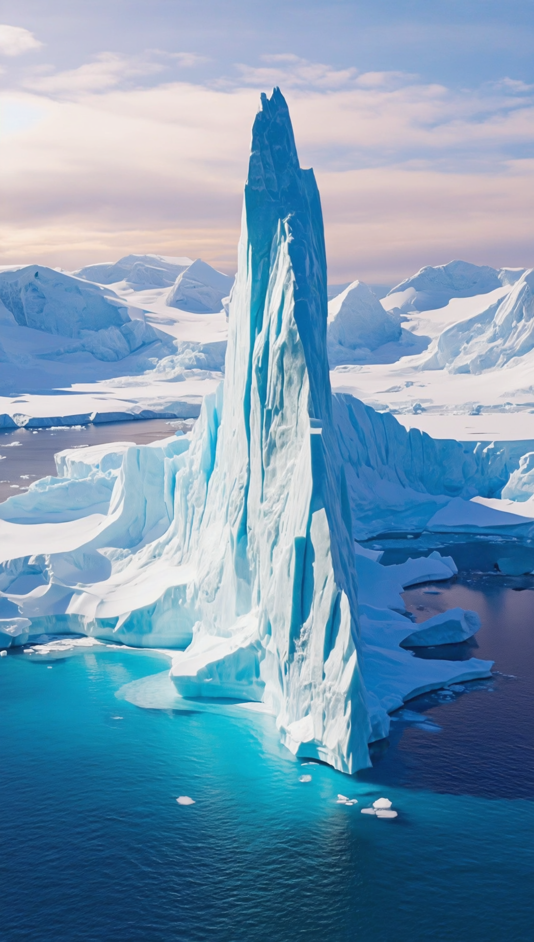 海岸边的一座冰山正准备远航。