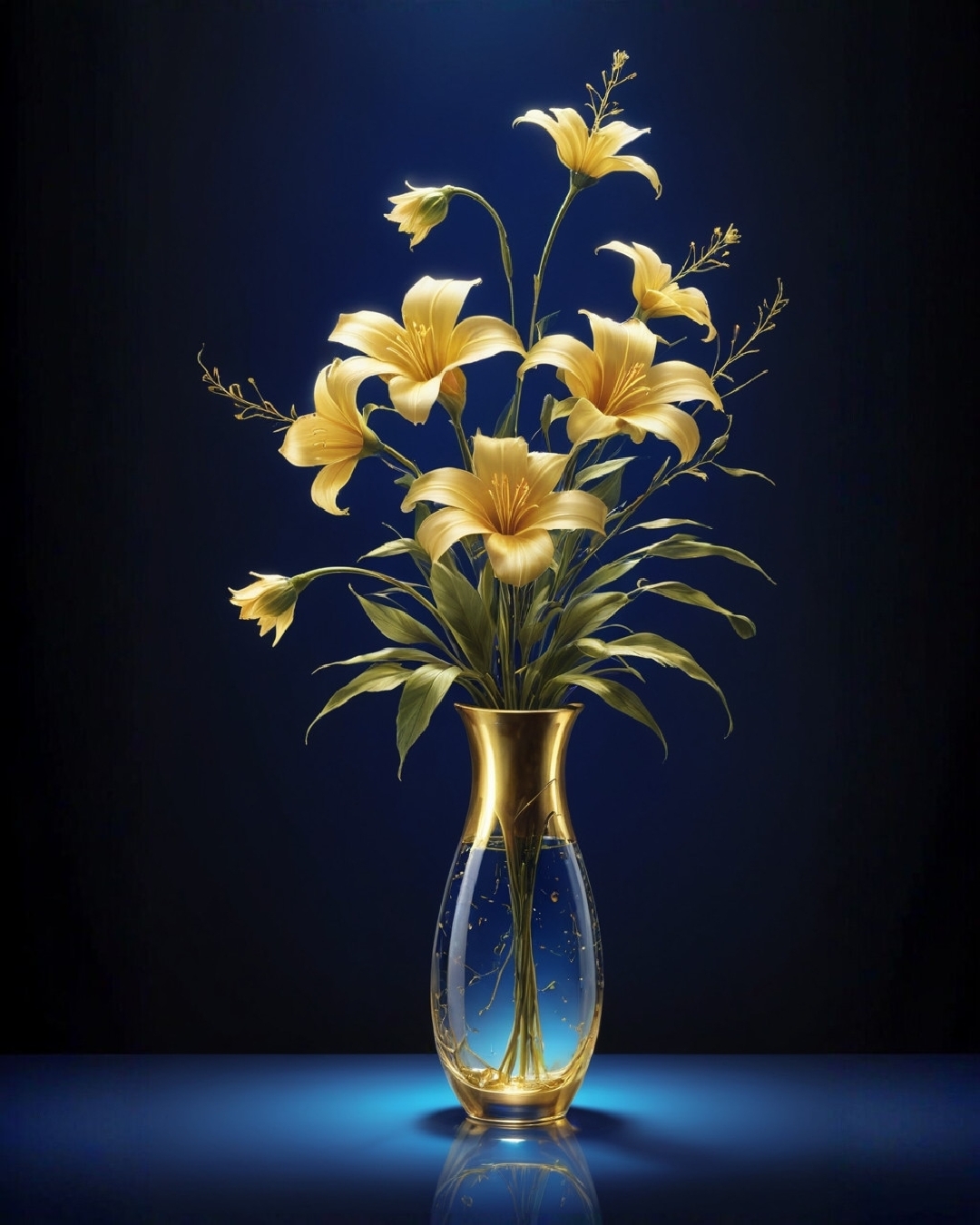 Free photo Golden bouquet on a blue background