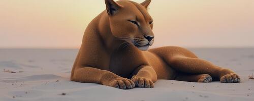Бесплатное фото Пума, смотрящая на восход солнца с закрытым лицом