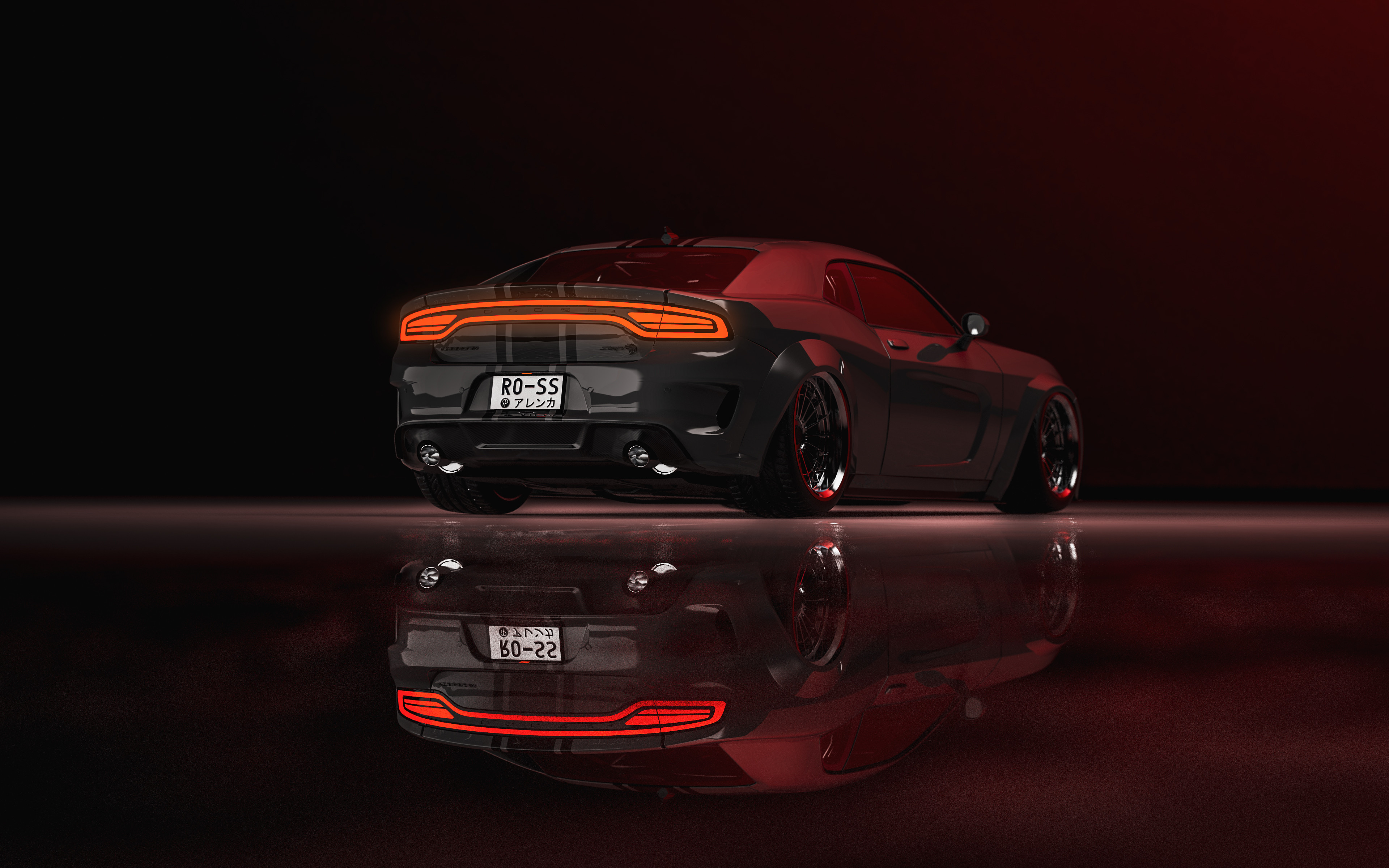 Бесплатное фото Рендеринг картинка Dodge Charger вид сзади