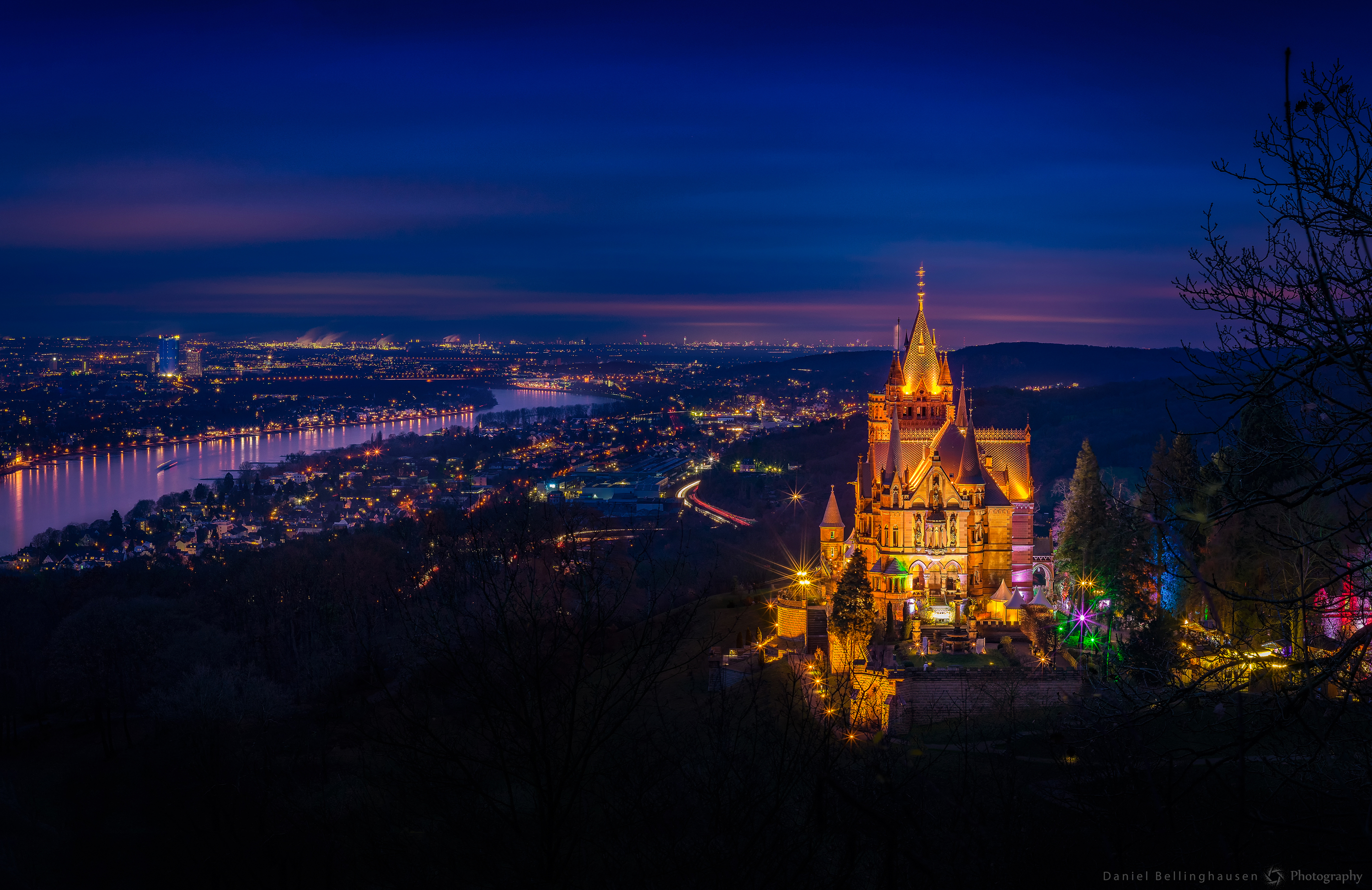 Wallpapers Christmas bazaar castle schloss drachenburg the background of the city Bonn and Cologne on the desktop