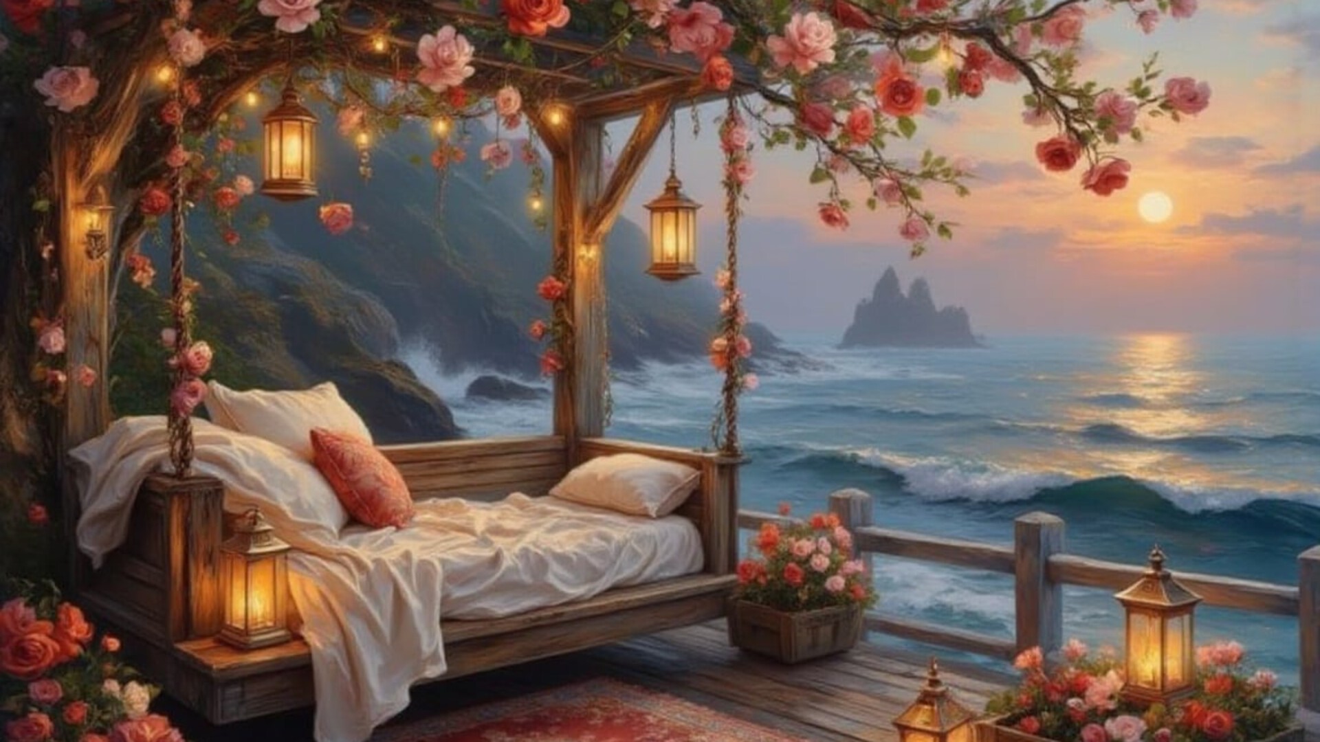Romantic bed by the sea