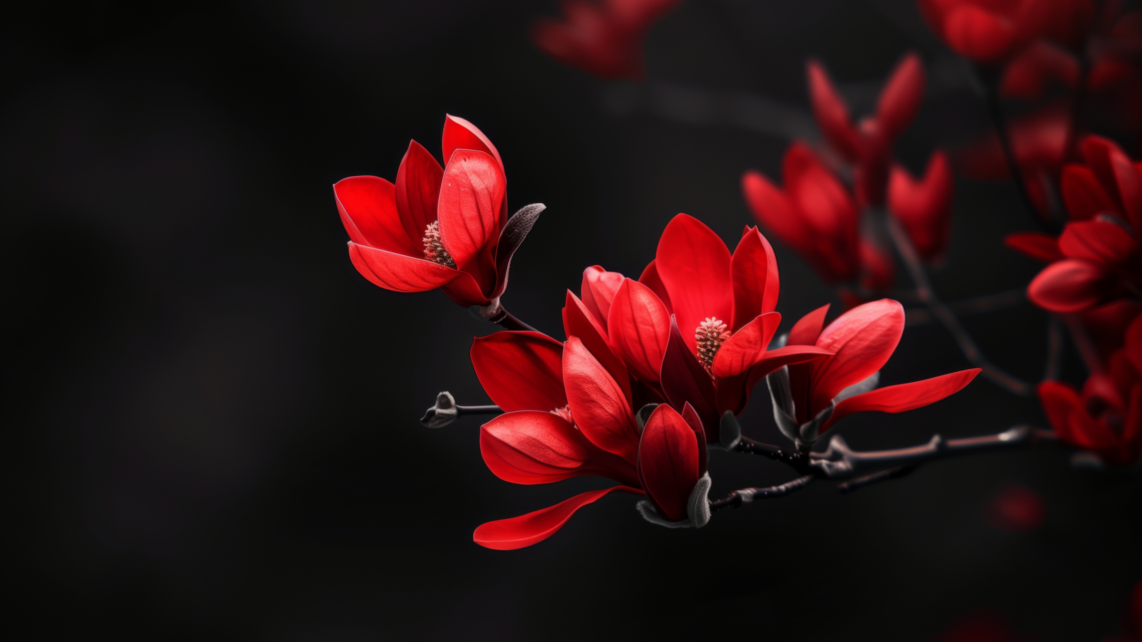 Red flowers on black background