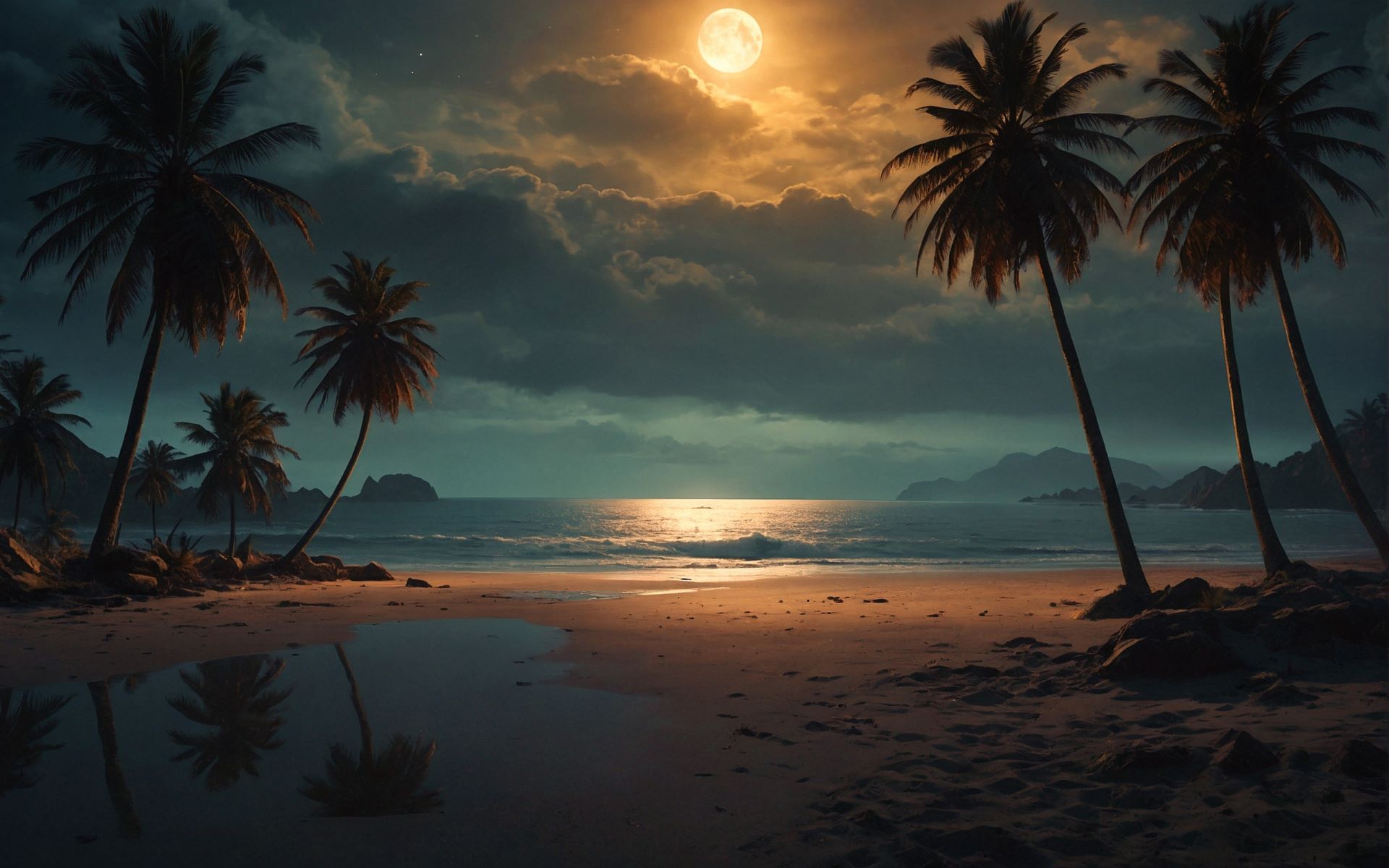 Free photo The beach under the moon