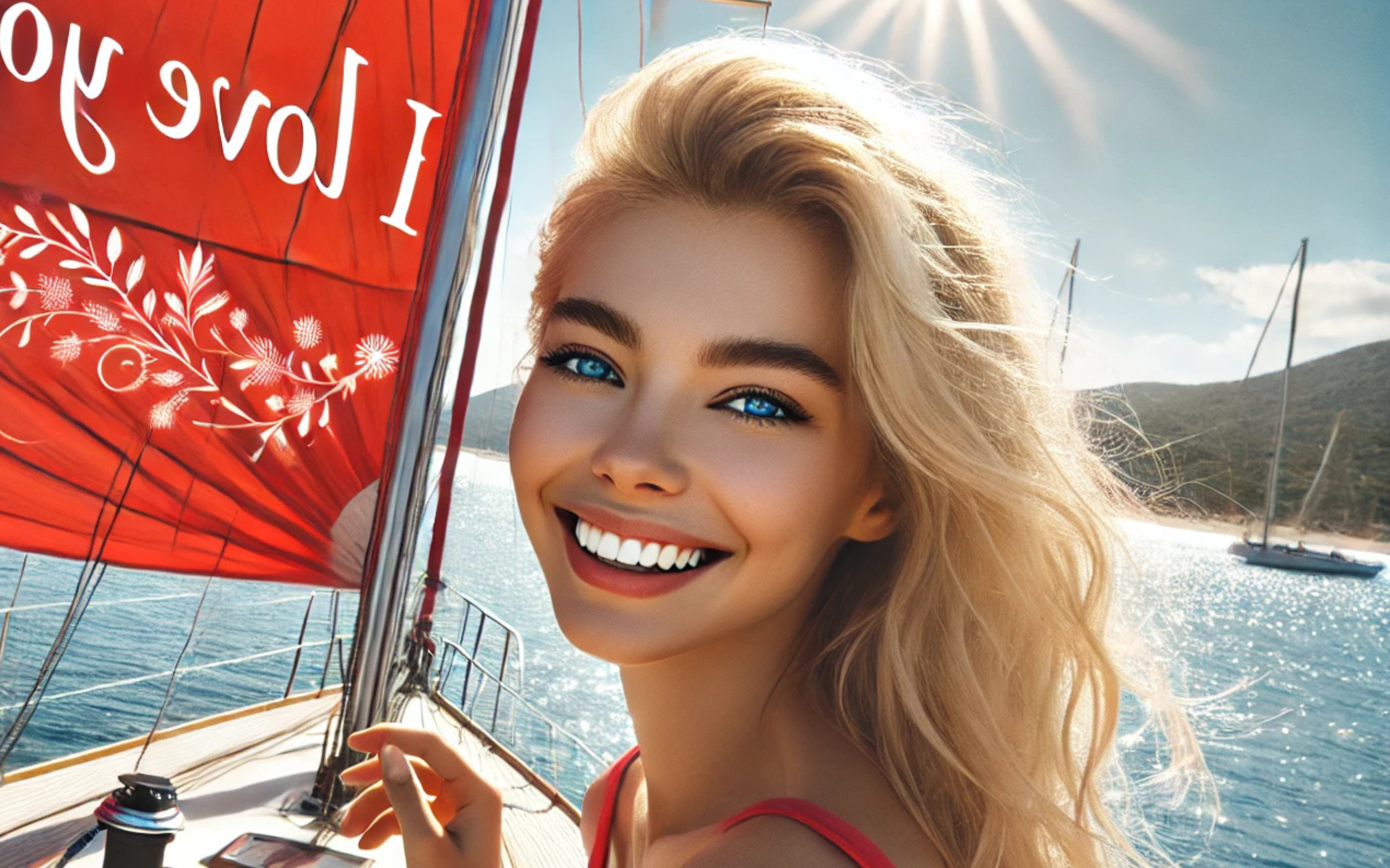 Free photo Young smiling blue-eyed blonde woman on a yacht