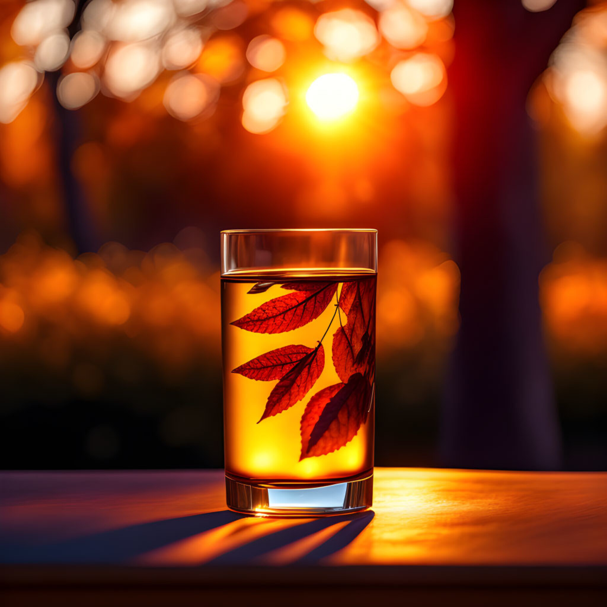 Free photo A morning cup of tea with autumn leaves