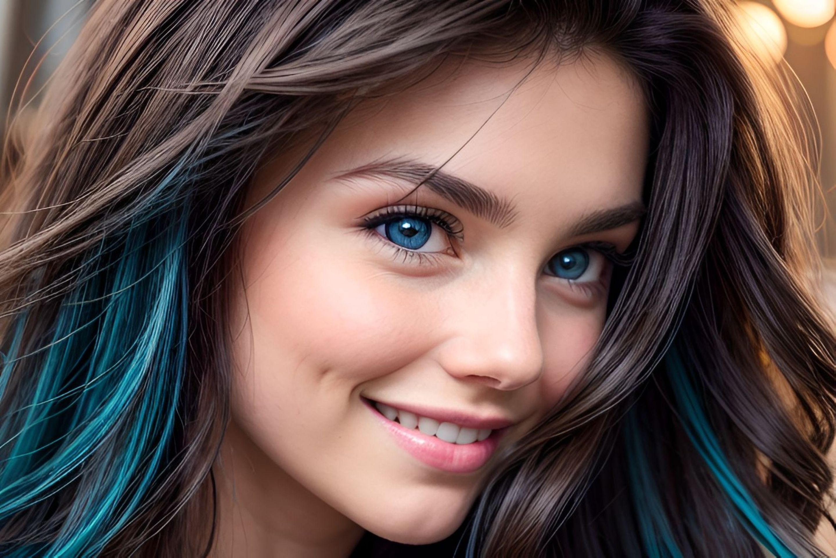 Beautiful girl, With bright blue eyes, Smiling, Photo