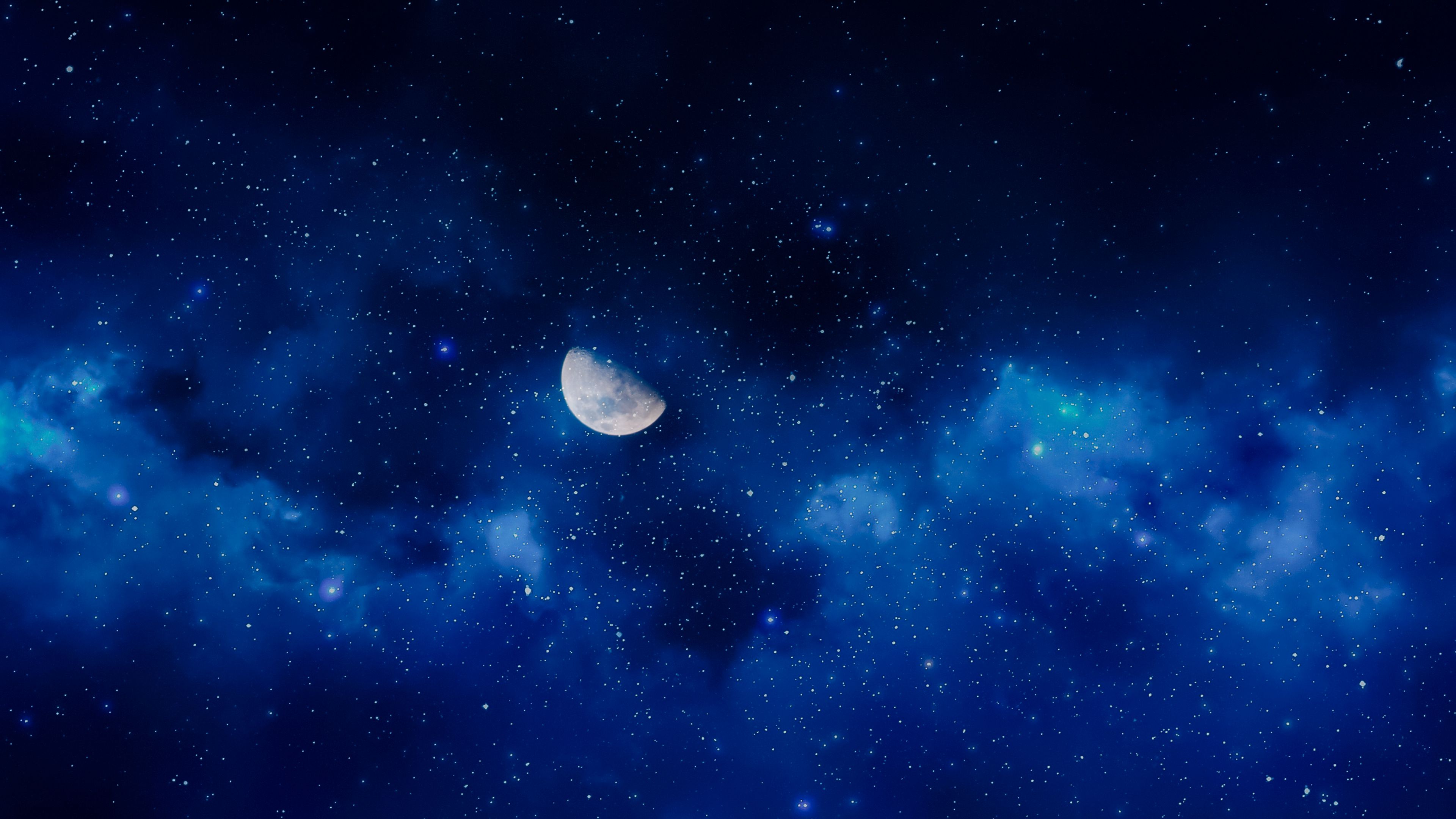 Обои луна голубая туманность звезды на рабочий стол