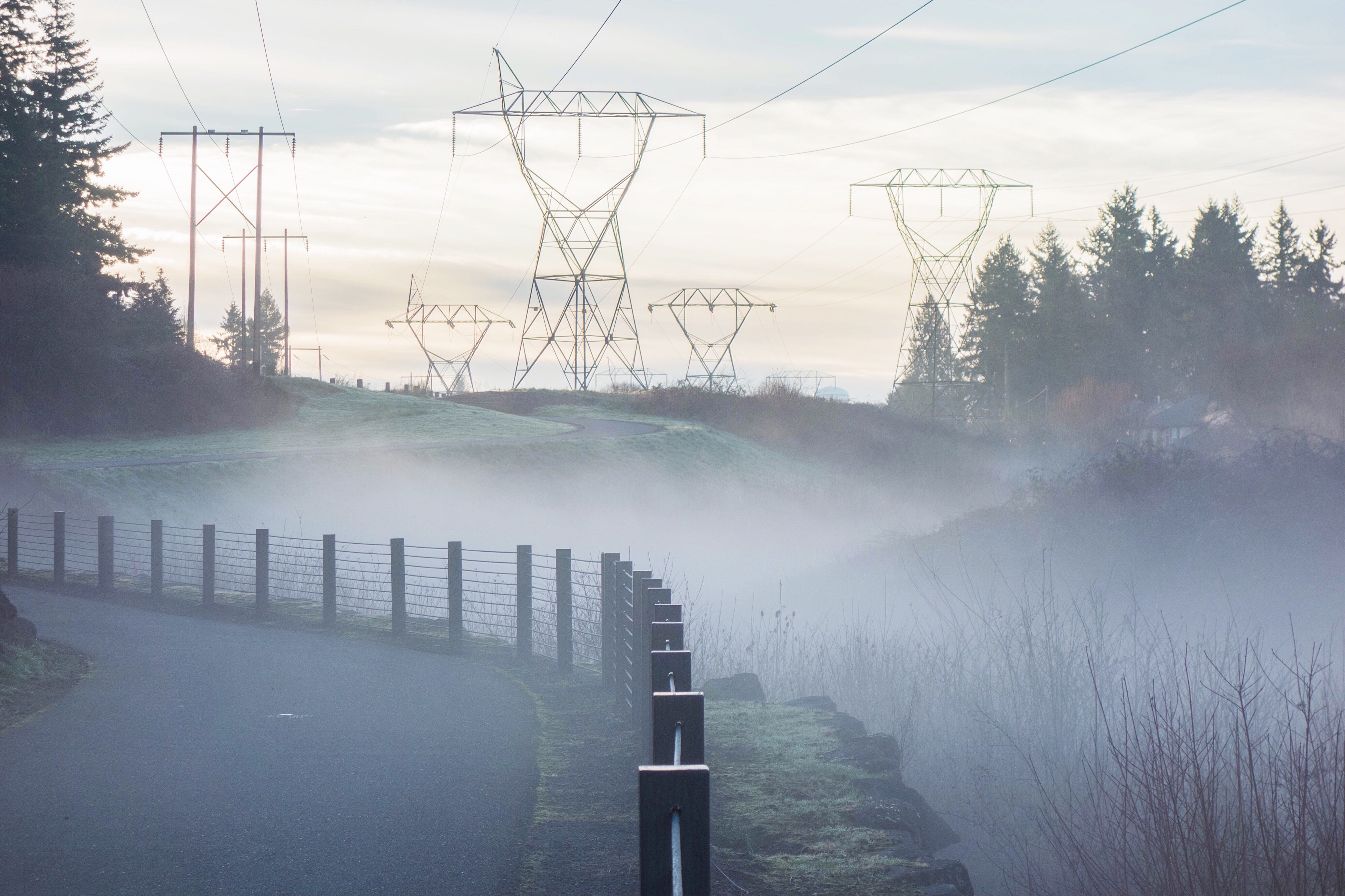 Free photo Fog under the power line