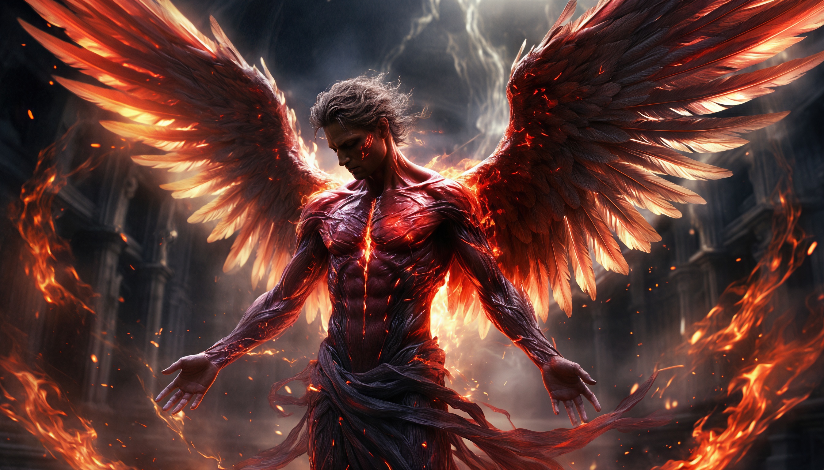 Бесплатное фото Ангел во пламени: готическая эстетика и инфернальная энергия.