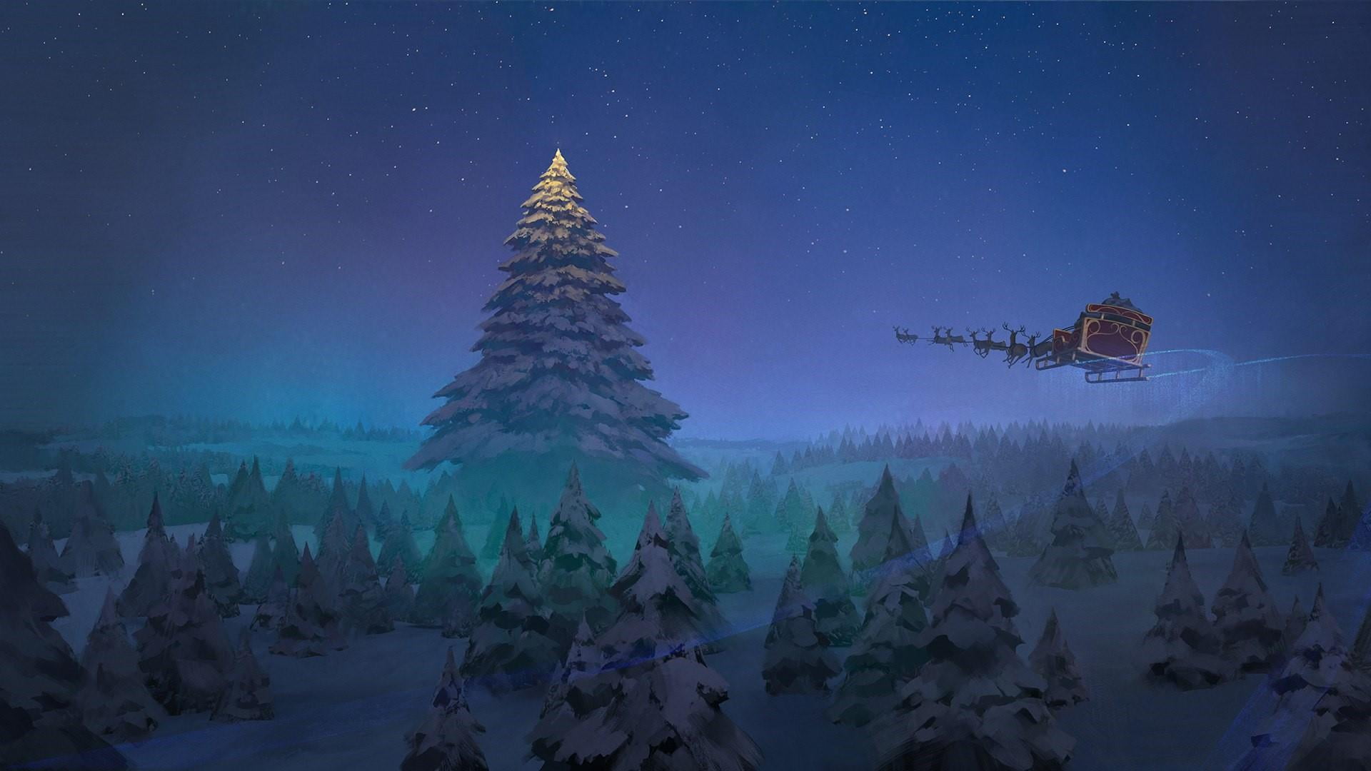 Wallpapers fly christmas tree stars on the desktop