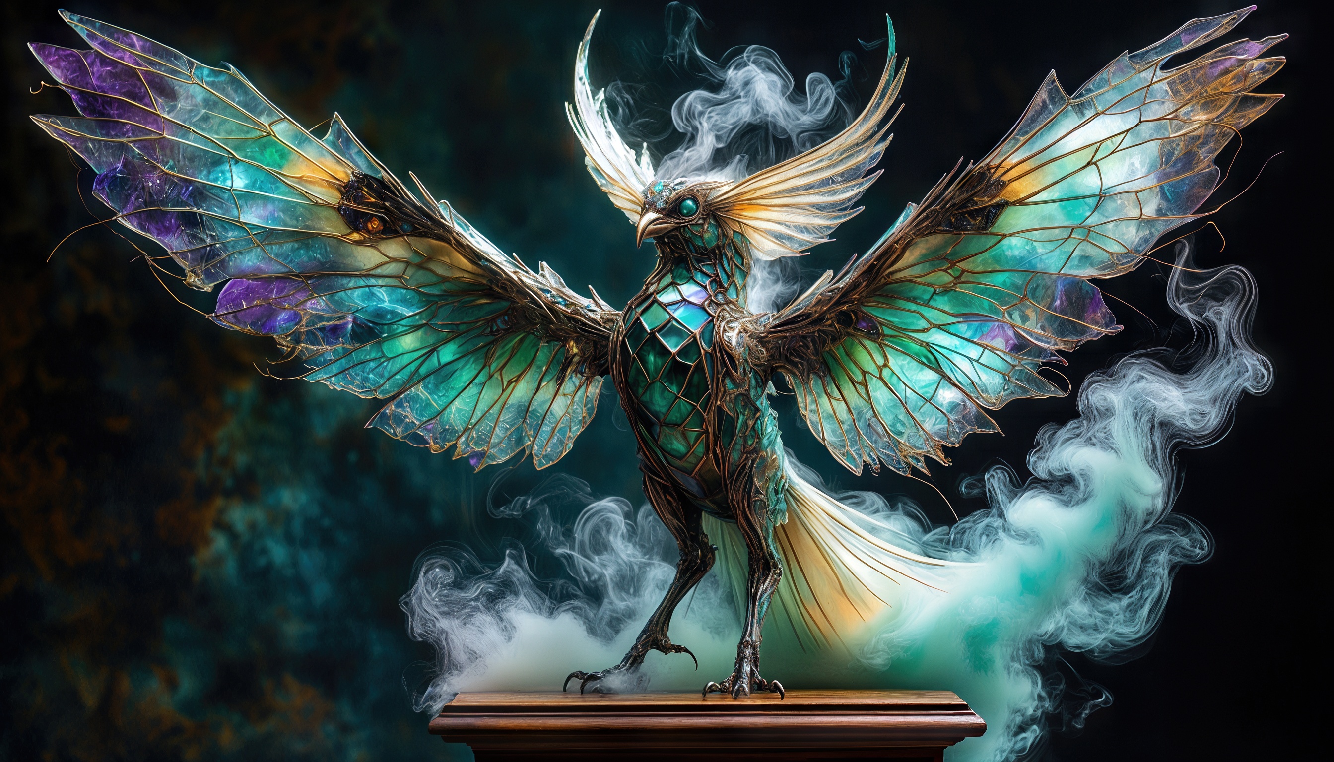 Феникс - мифическая птица, символизирующая бессмертие и возрождение, часто изображаемая с огненным или дымным эффектом.