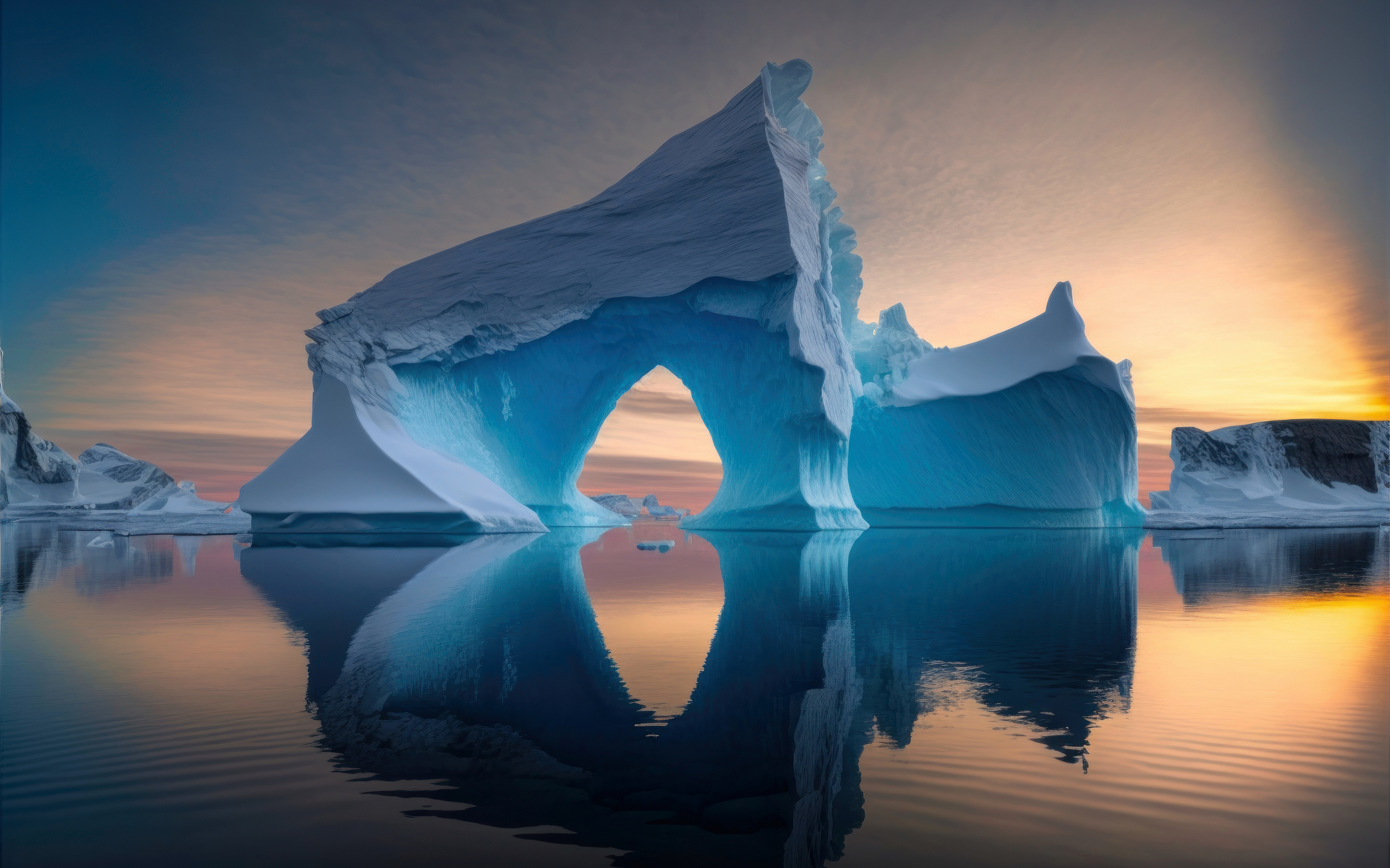 Free photo A drifting glacier at sunset