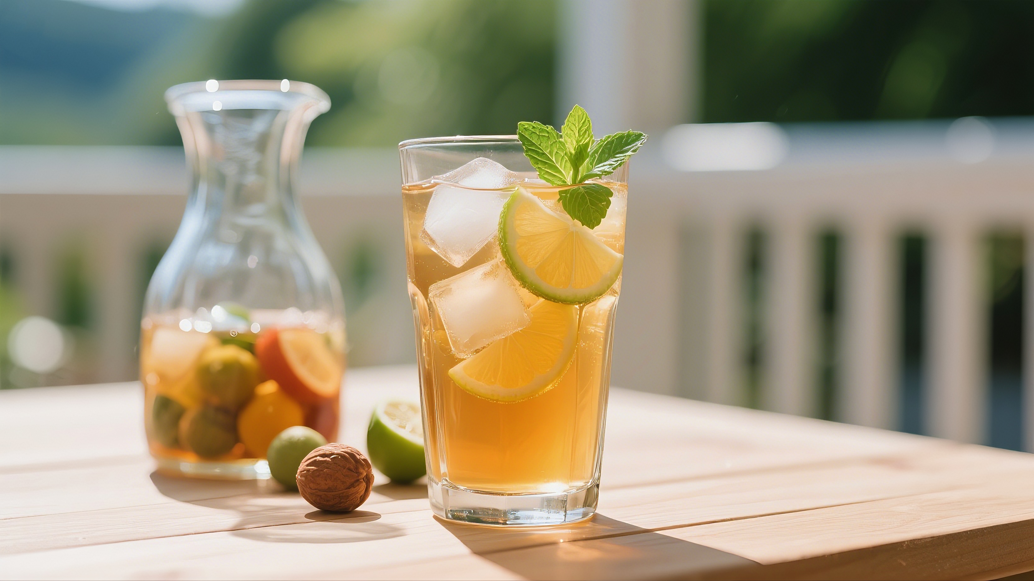 Бесплатное фото Напиток, стоящий на столе рядом с кувшином.