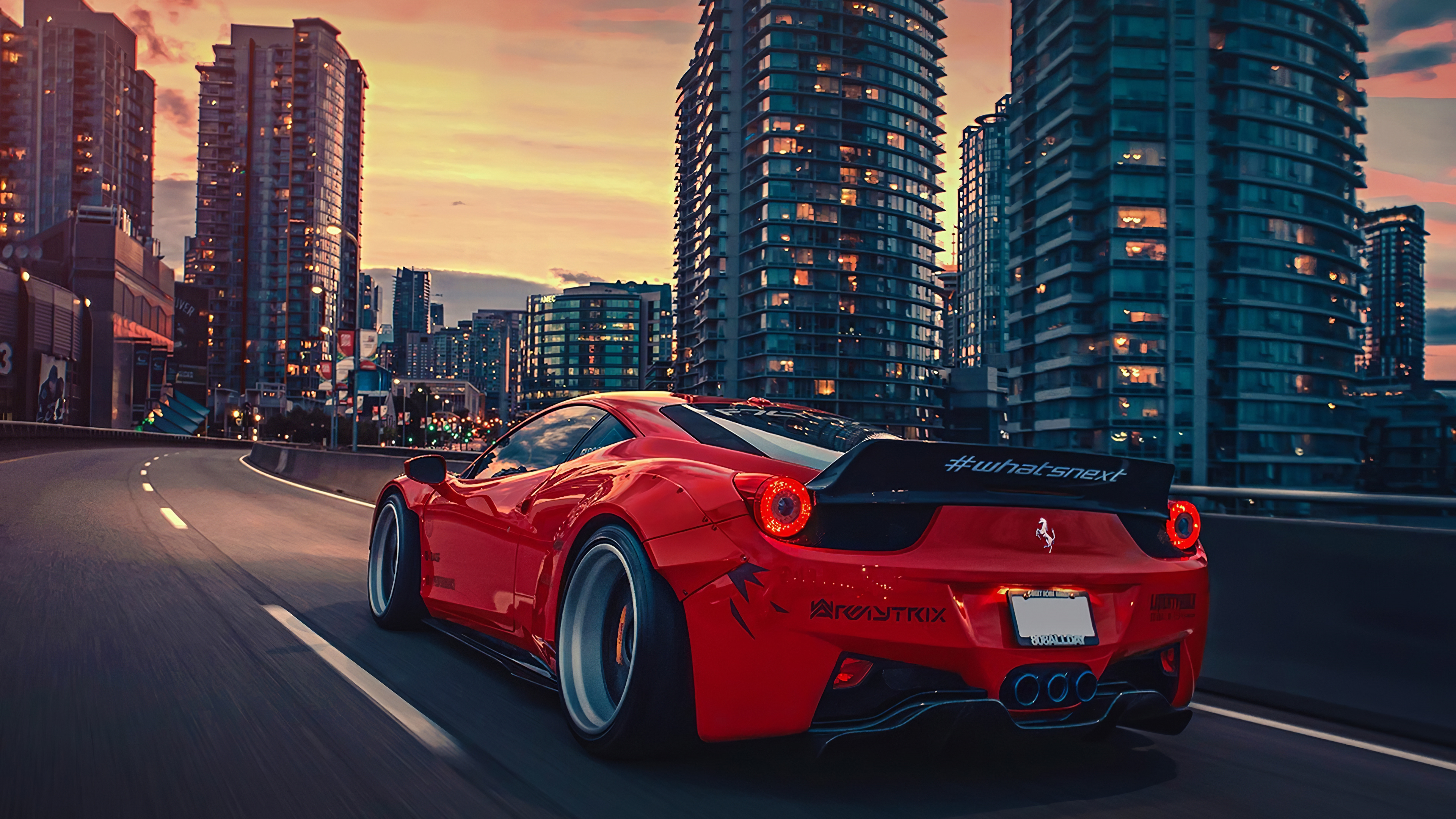 Free photo Red Ferrari 458 in the city