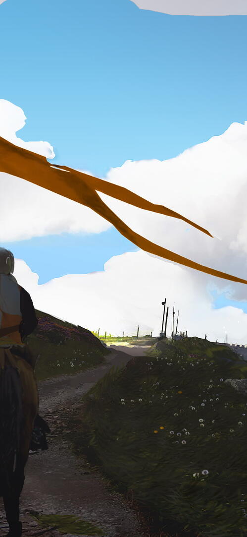 Free photo Drawing of a knight returning to the castle