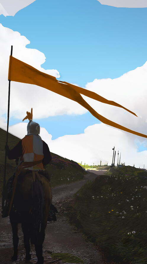 Free photo Drawing of a knight returning to the castle