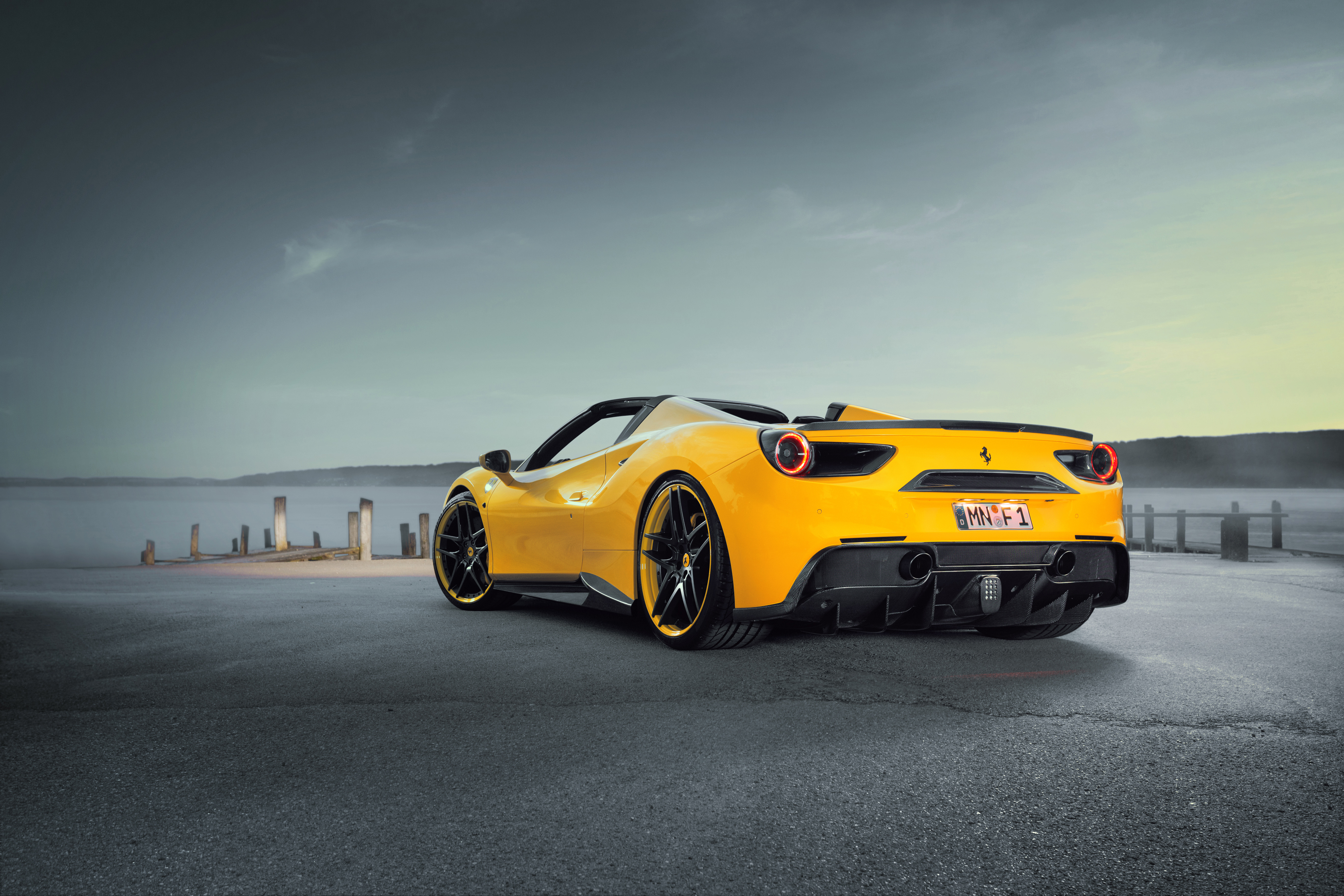 Wallpapers Ferrari 488 Spider yellow a rear view on the desktop