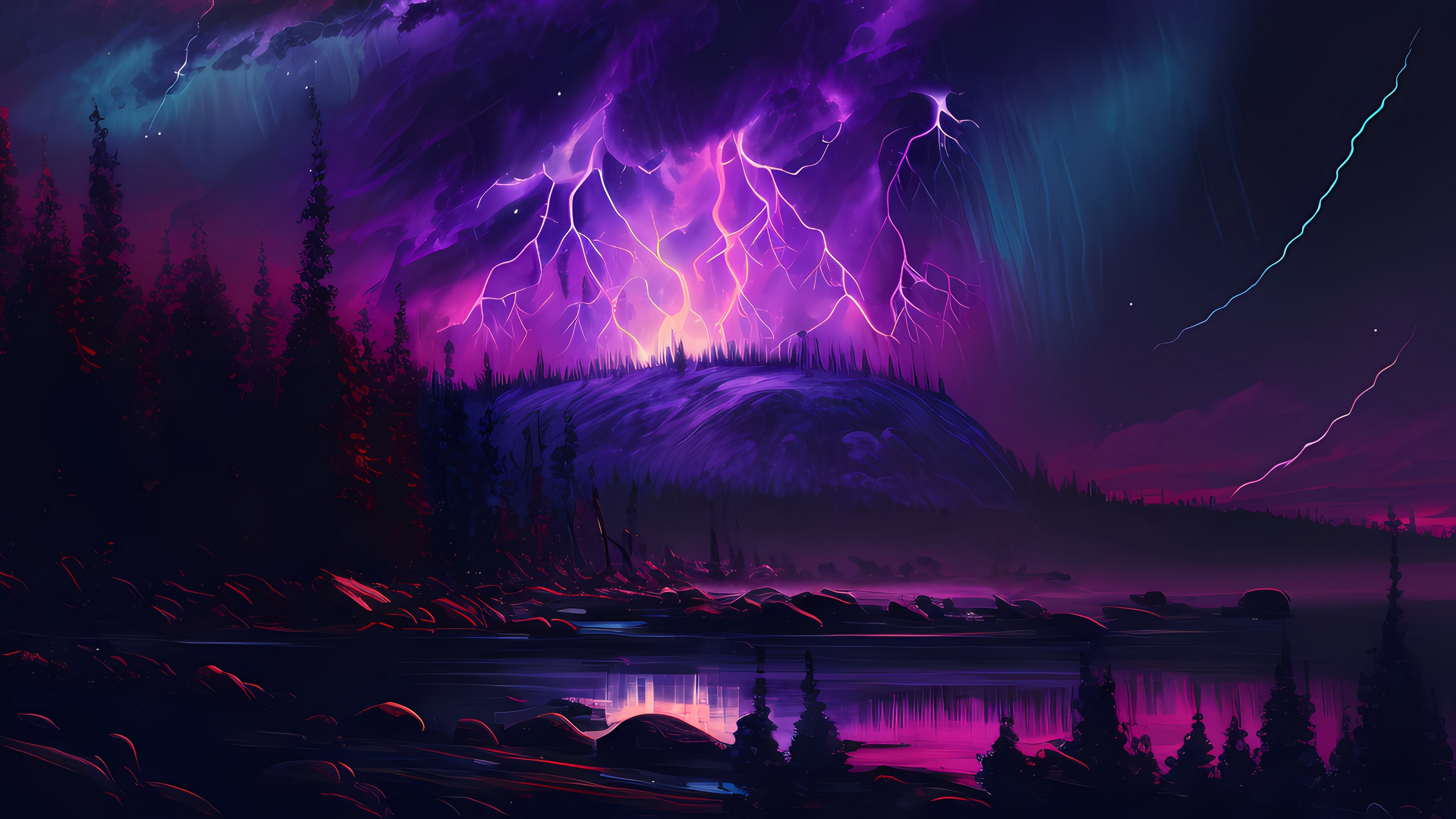 景观与梦幻般的紫色雷雨