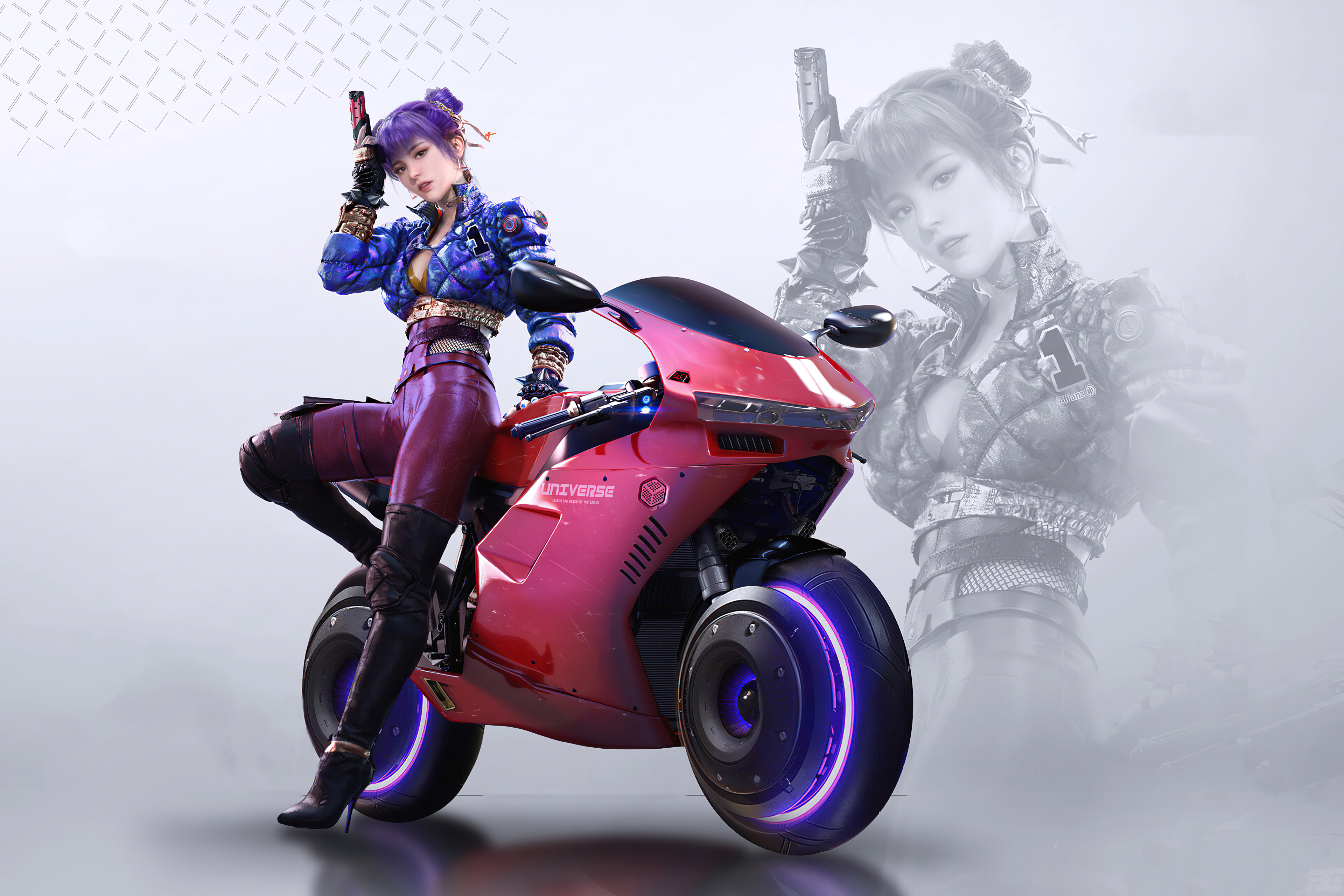 Wallpapers gun motorcycle girl on the desktop