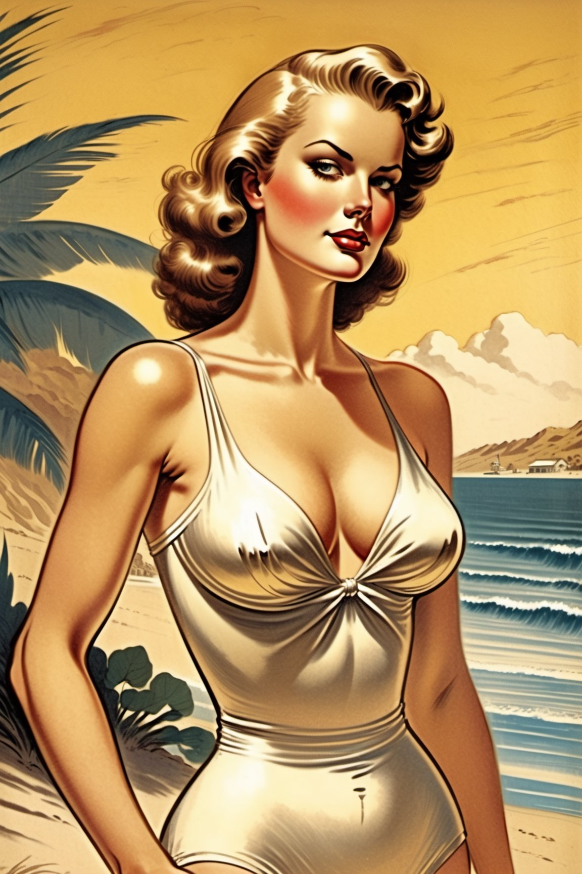 Ретро модель на пляже