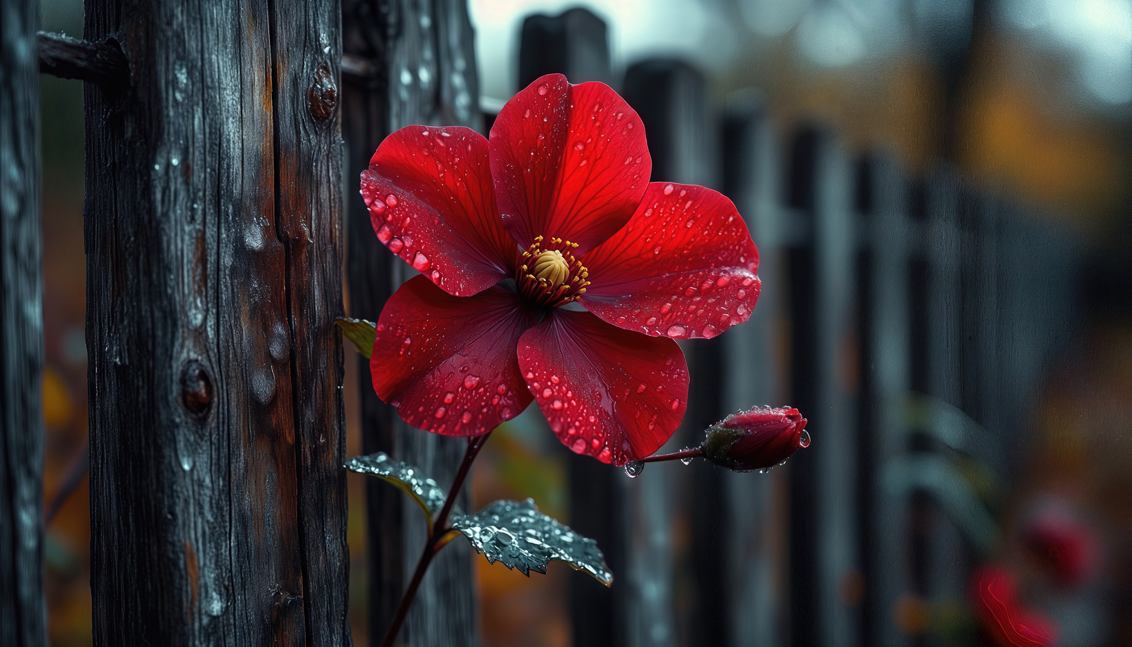 Wallpapers flower red bud drops of rain on the desktop