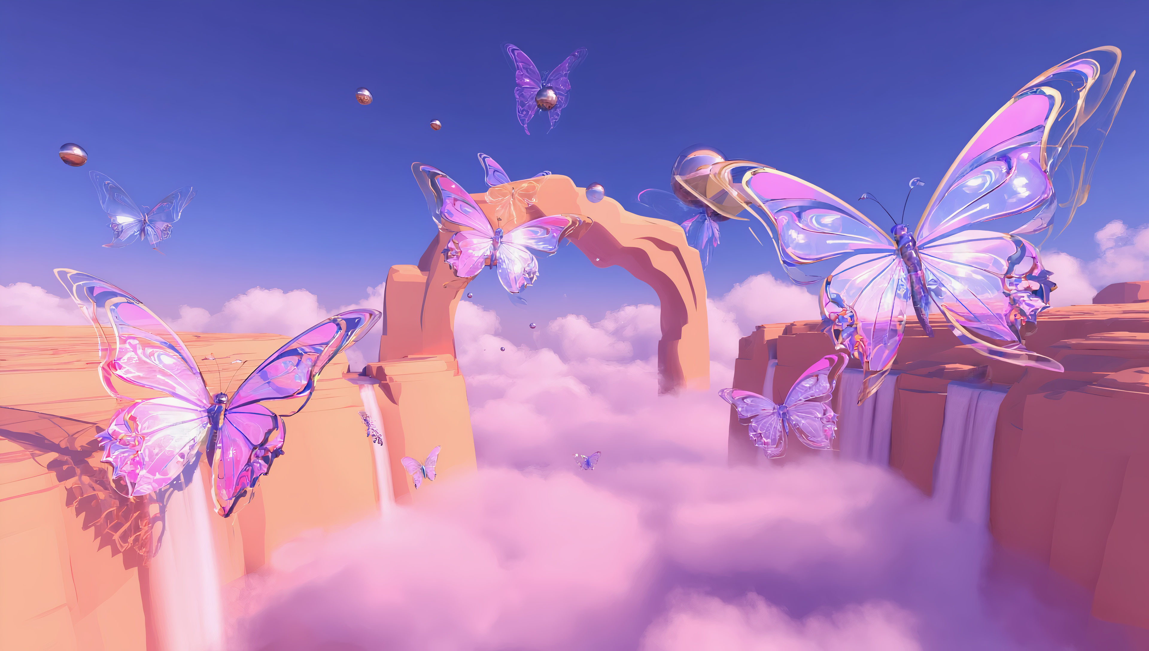 Бесплатное фото Обои на рабочий стол, абстрактная картина, на которой нечто невообразимое булькает на фоне голубого неба