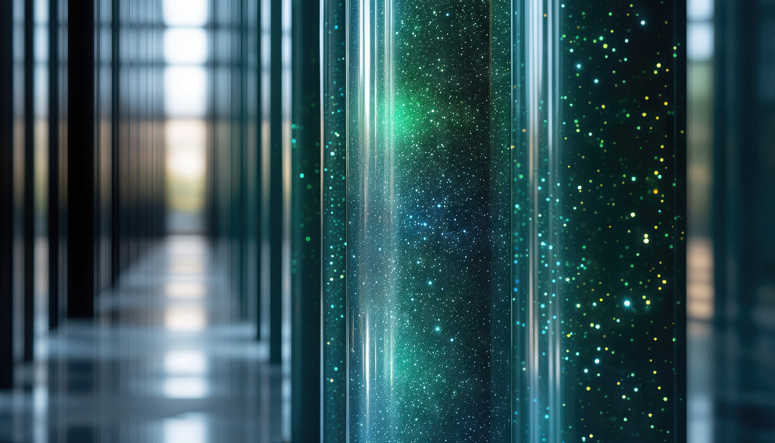 An abstract image of a server room with dynamic lighting effects, conveying the atmosphere of a high-tech environment.