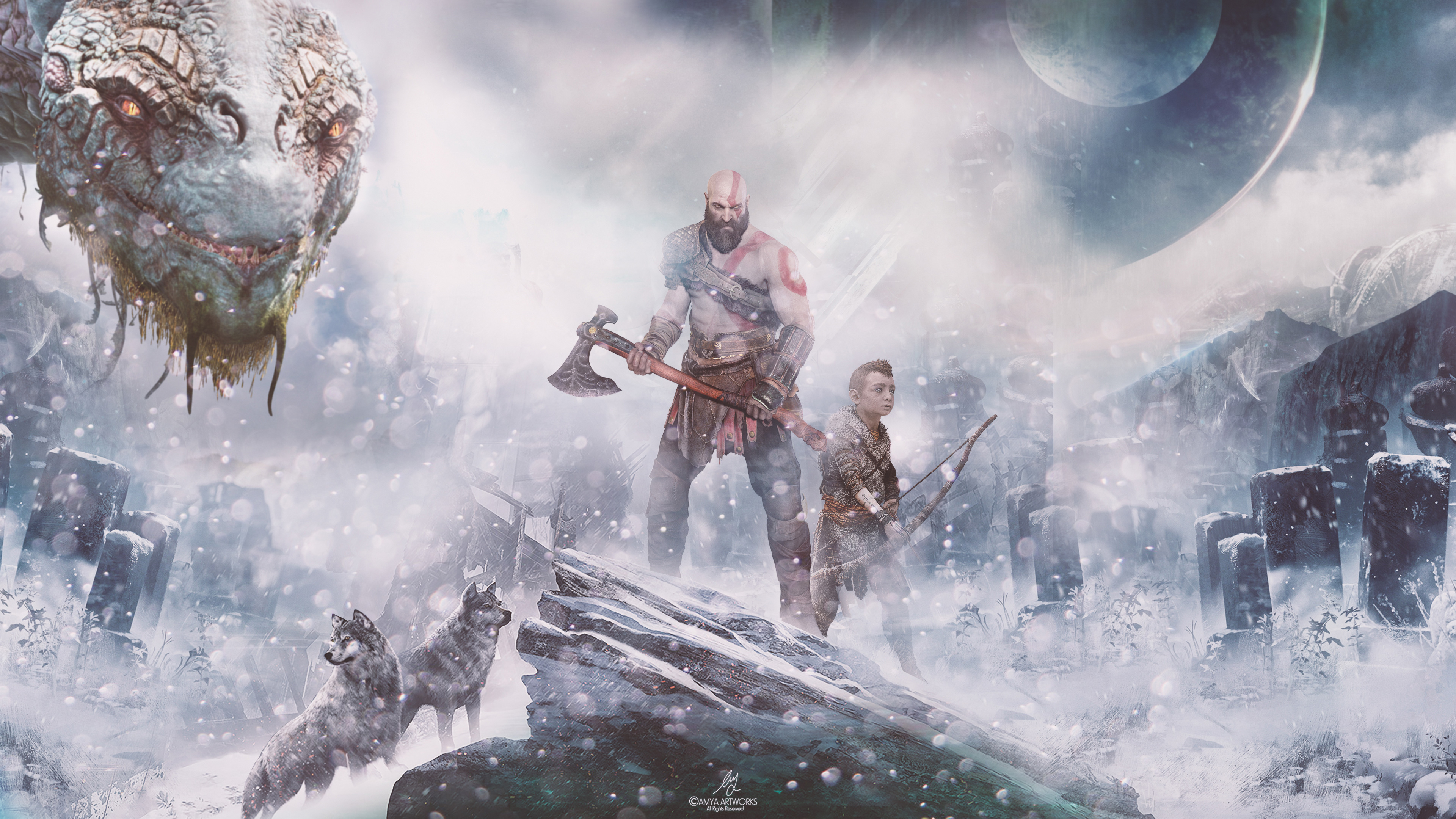 Wallpapers games God Of War 4 snow on the desktop