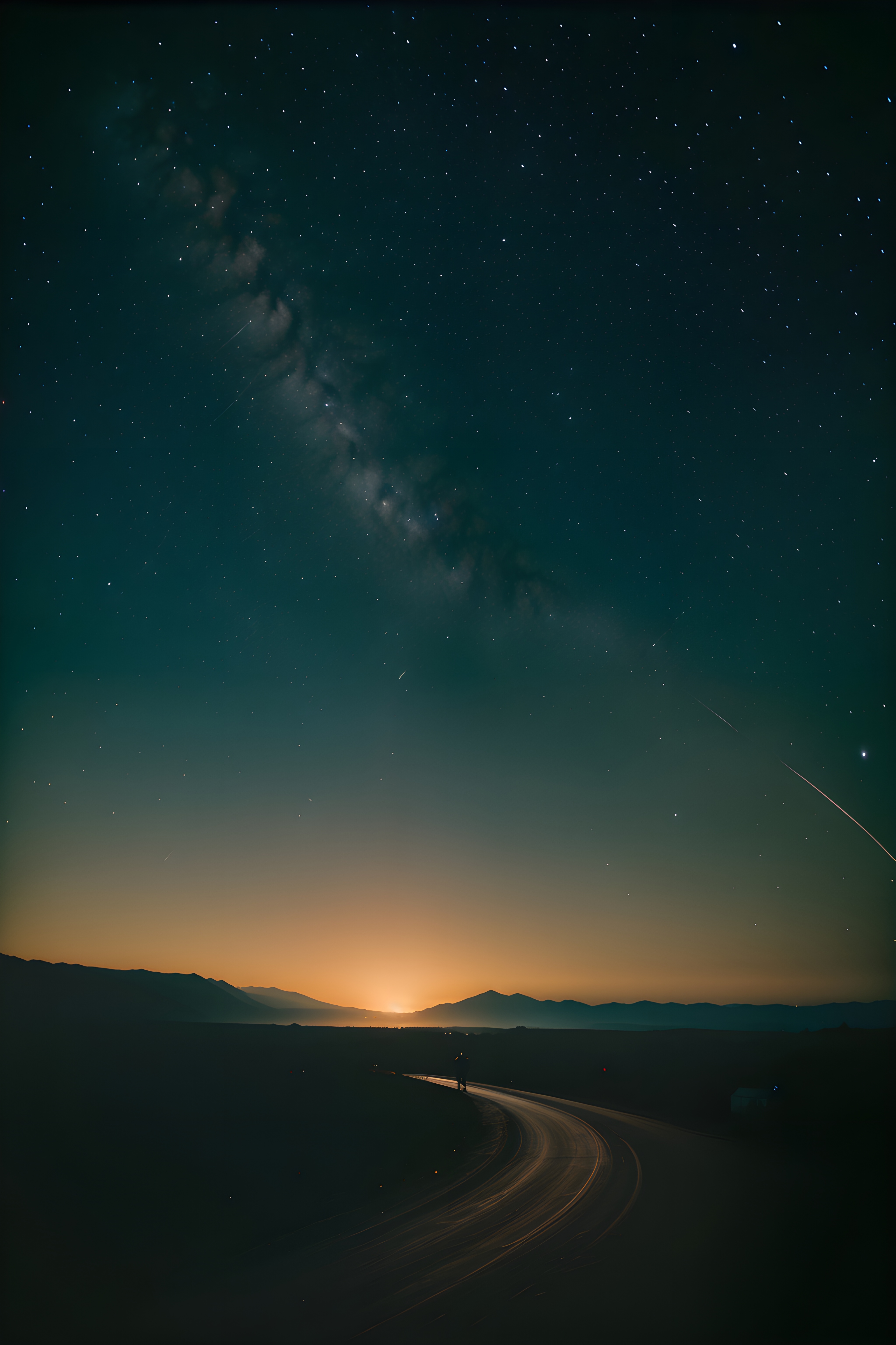 Бесплатное фото Ночное небо со звездами и лучами солнца