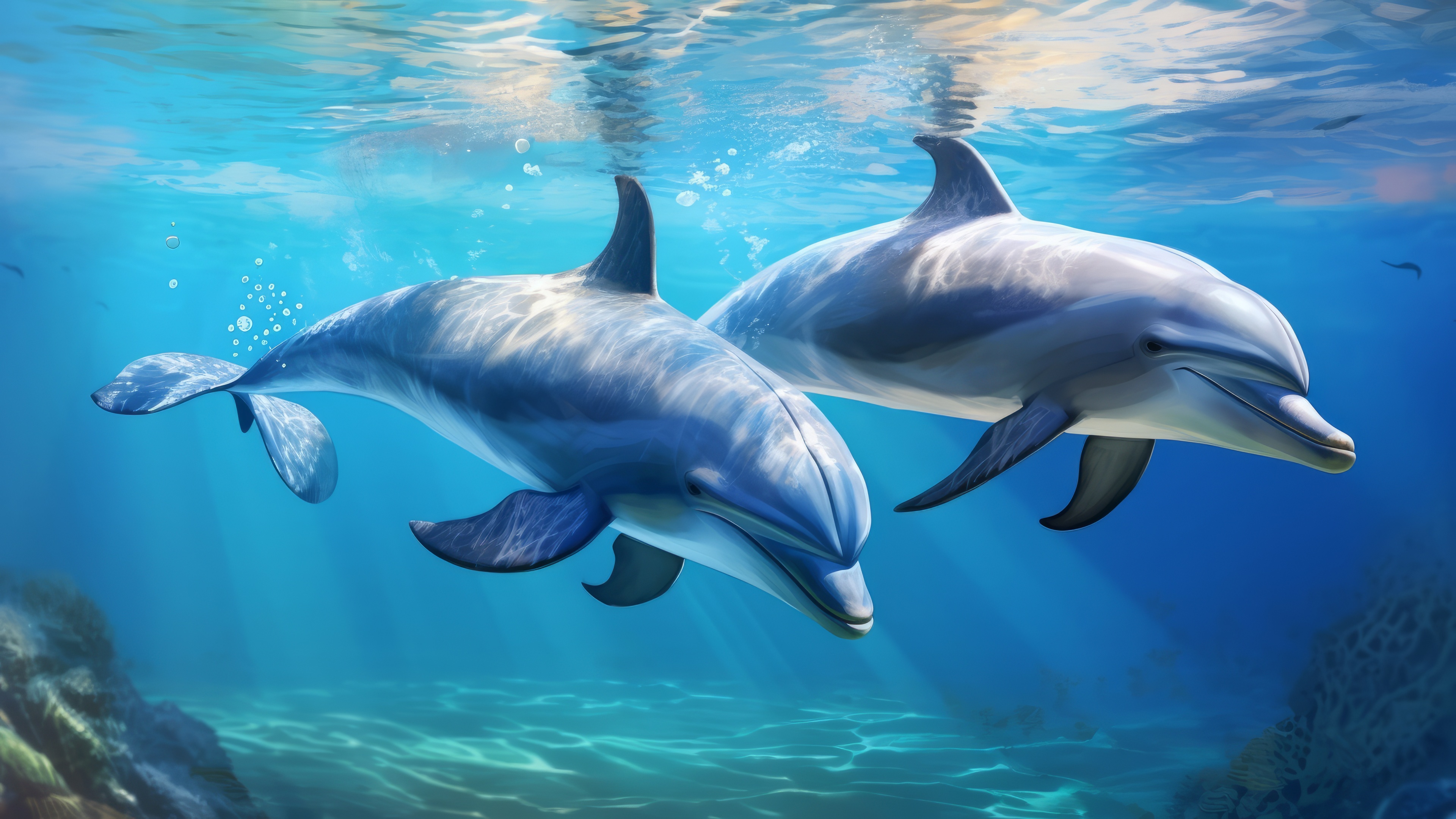 免费照片两只海豚一起游泳