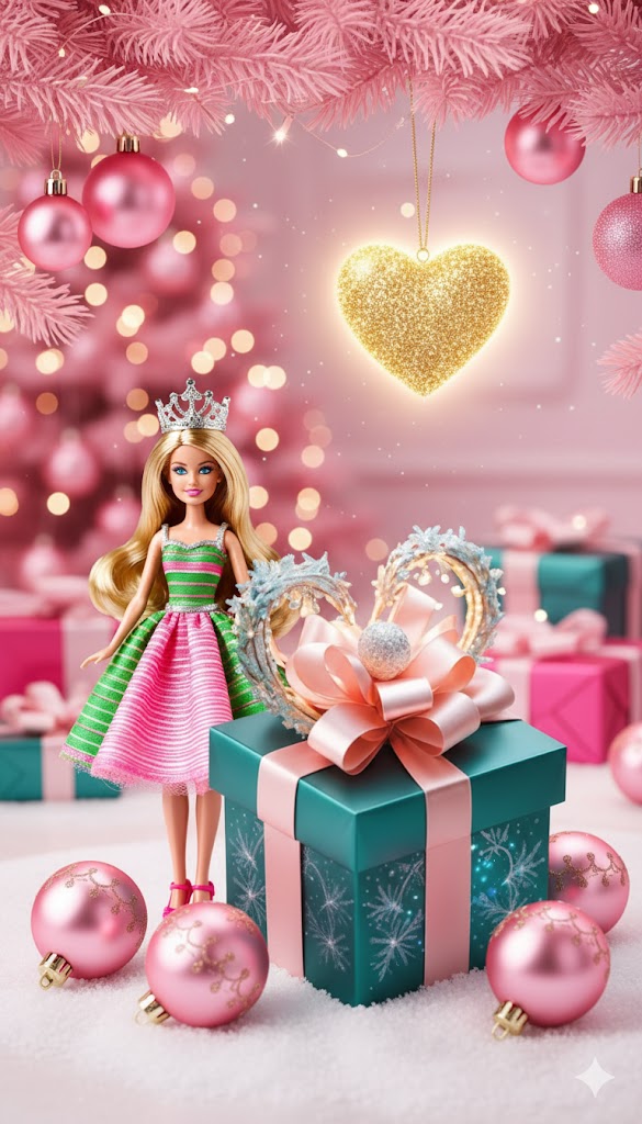 Бесплатная открытка Новогодняя кукла барби.