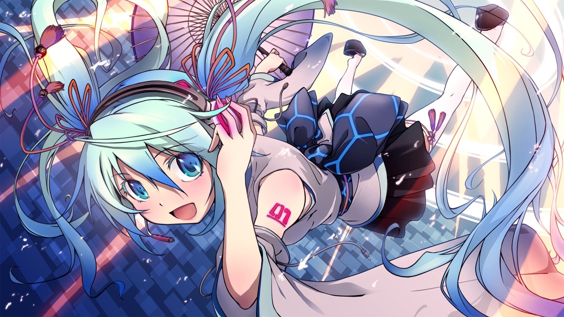 Wallpapers an umbrella ia vocaloid ear phones on the desktop