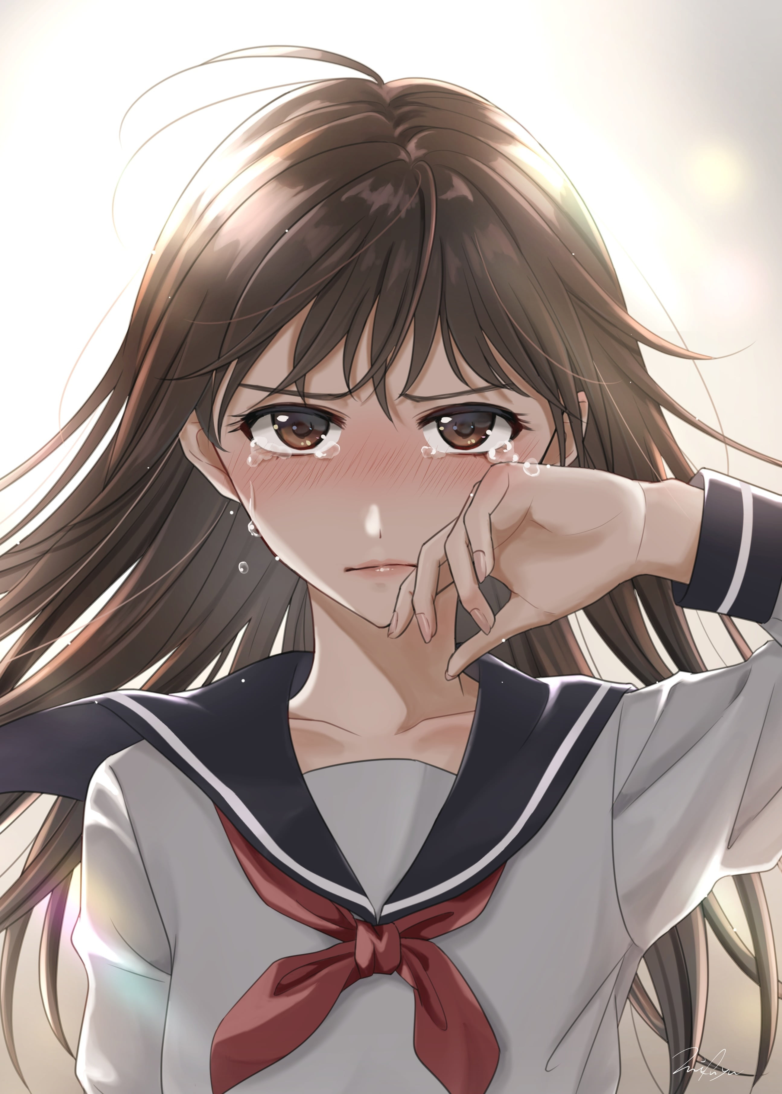 Wallpapers wallpaper anime school girl crying school uniform on the desktop