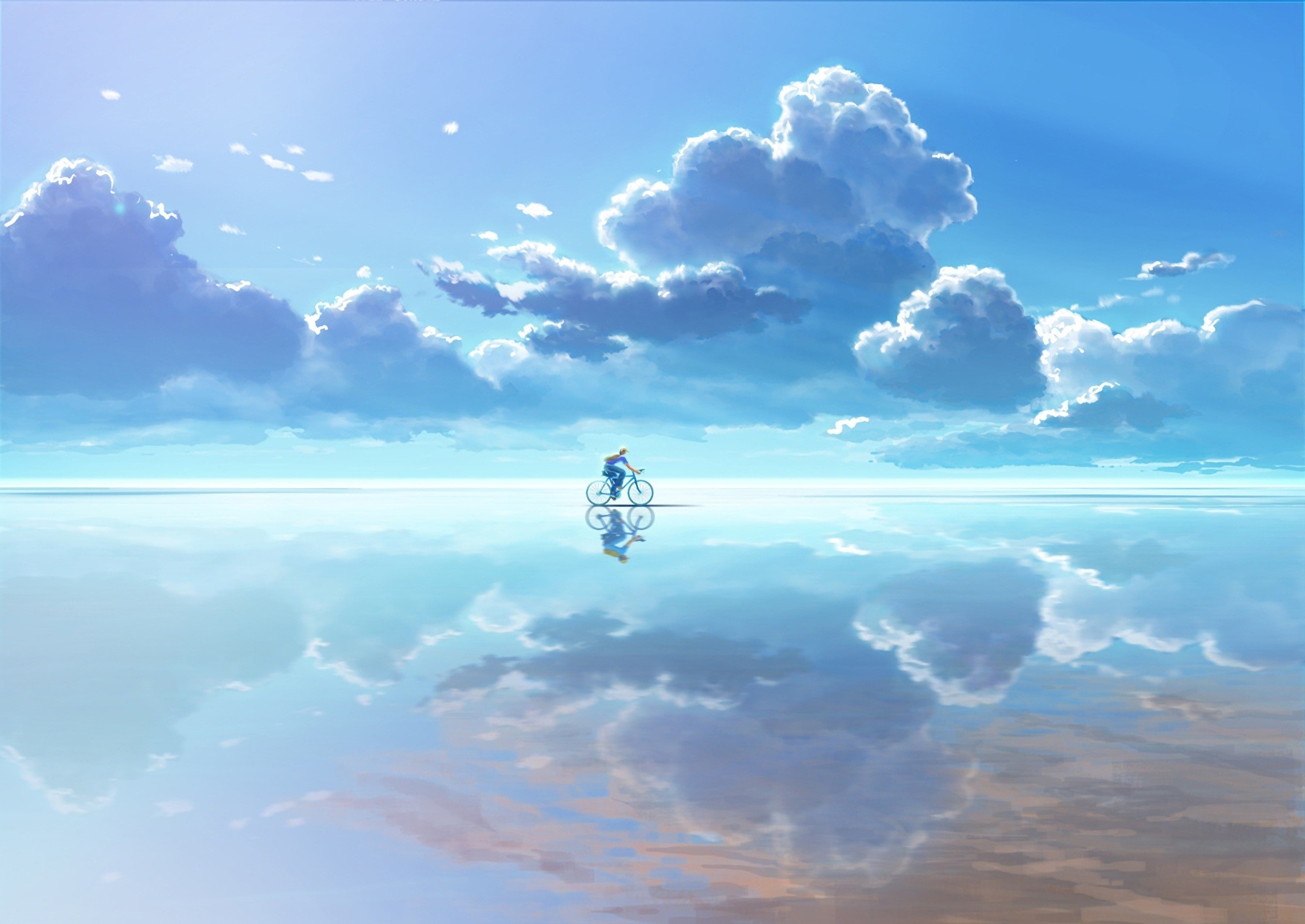 Wallpapers bicycle clouds reflection on the desktop