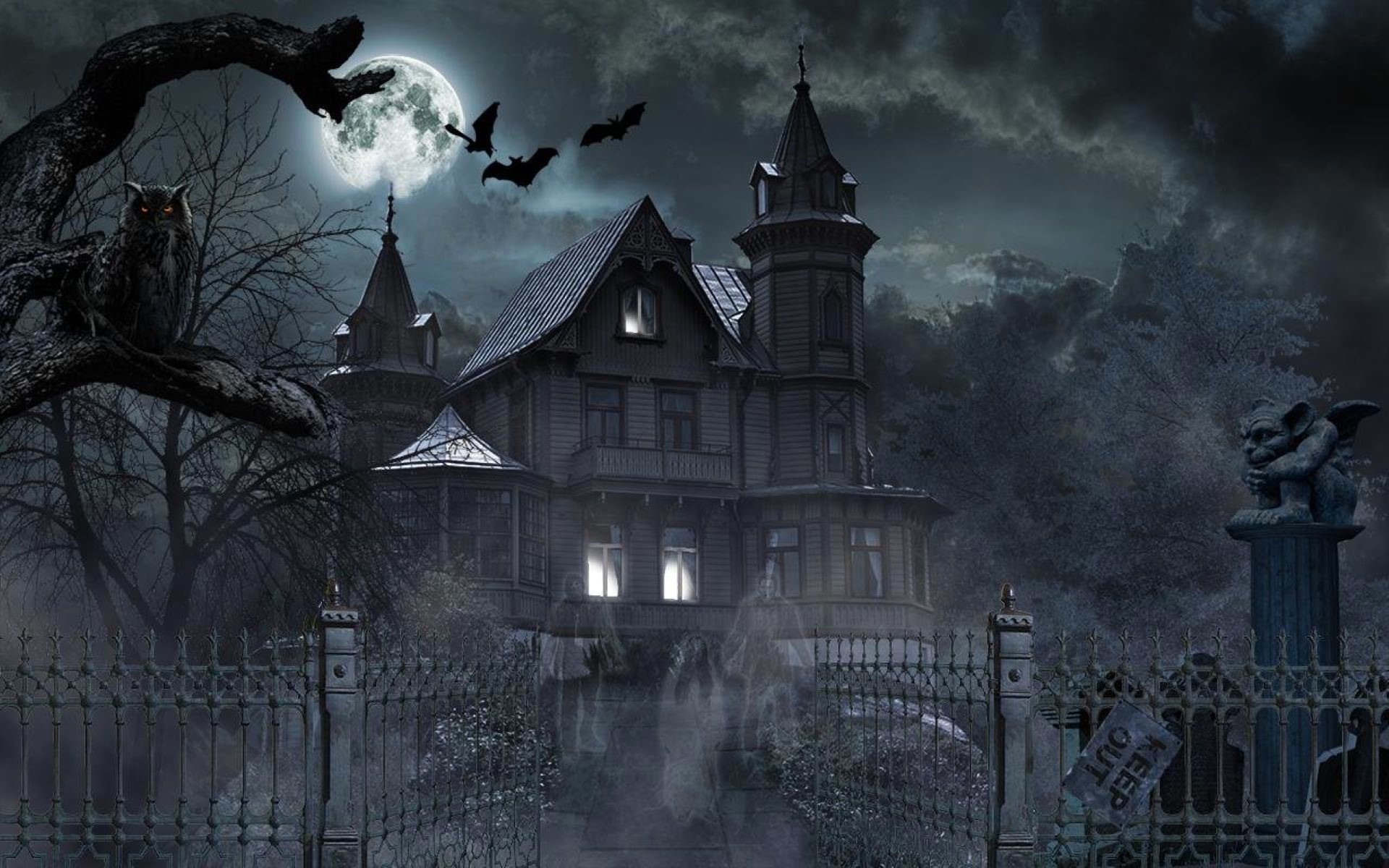 A gloomy haunted mansion.